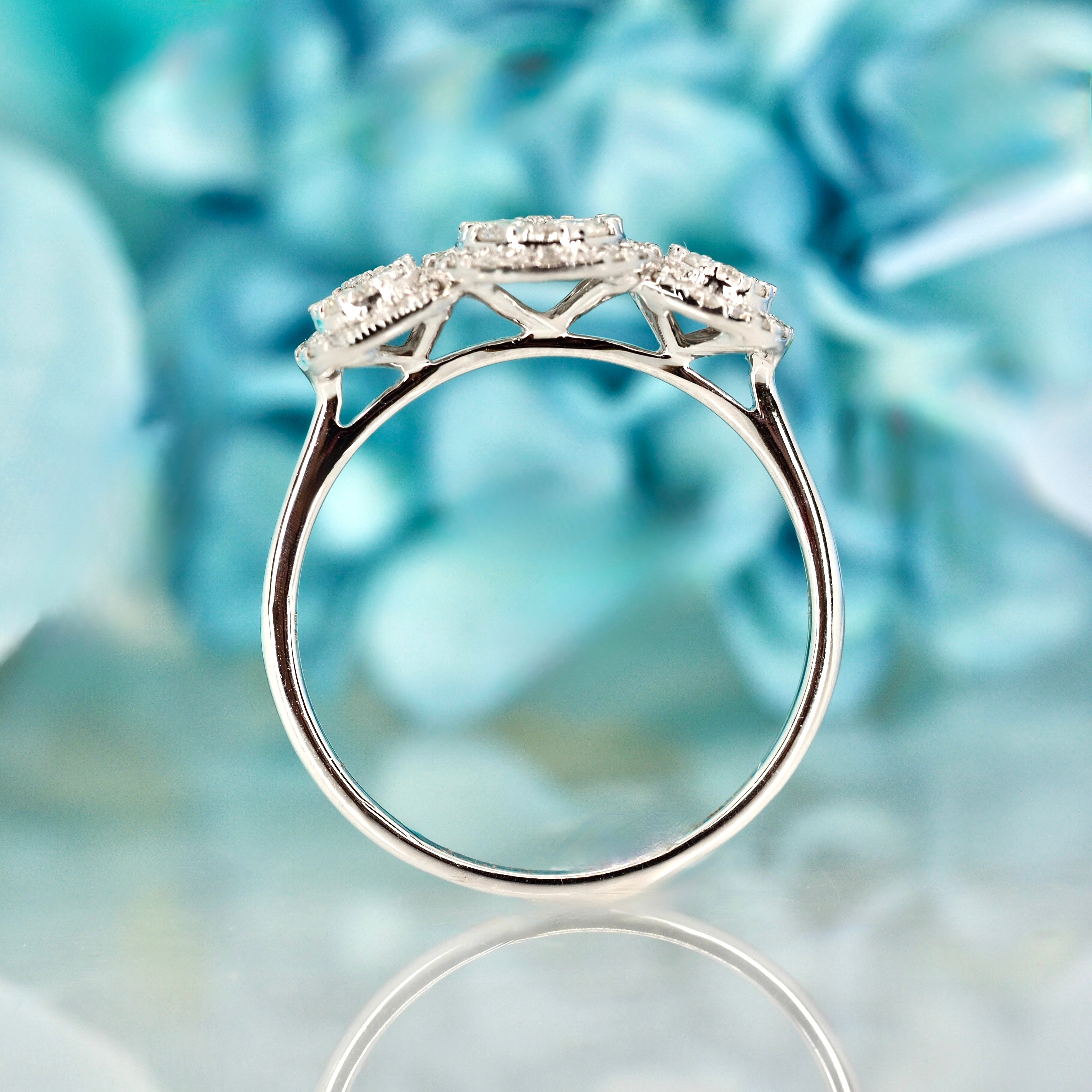 9ct White Gold 0.47ct Round Brilliant Cut Diamond Triple Cluster Ring