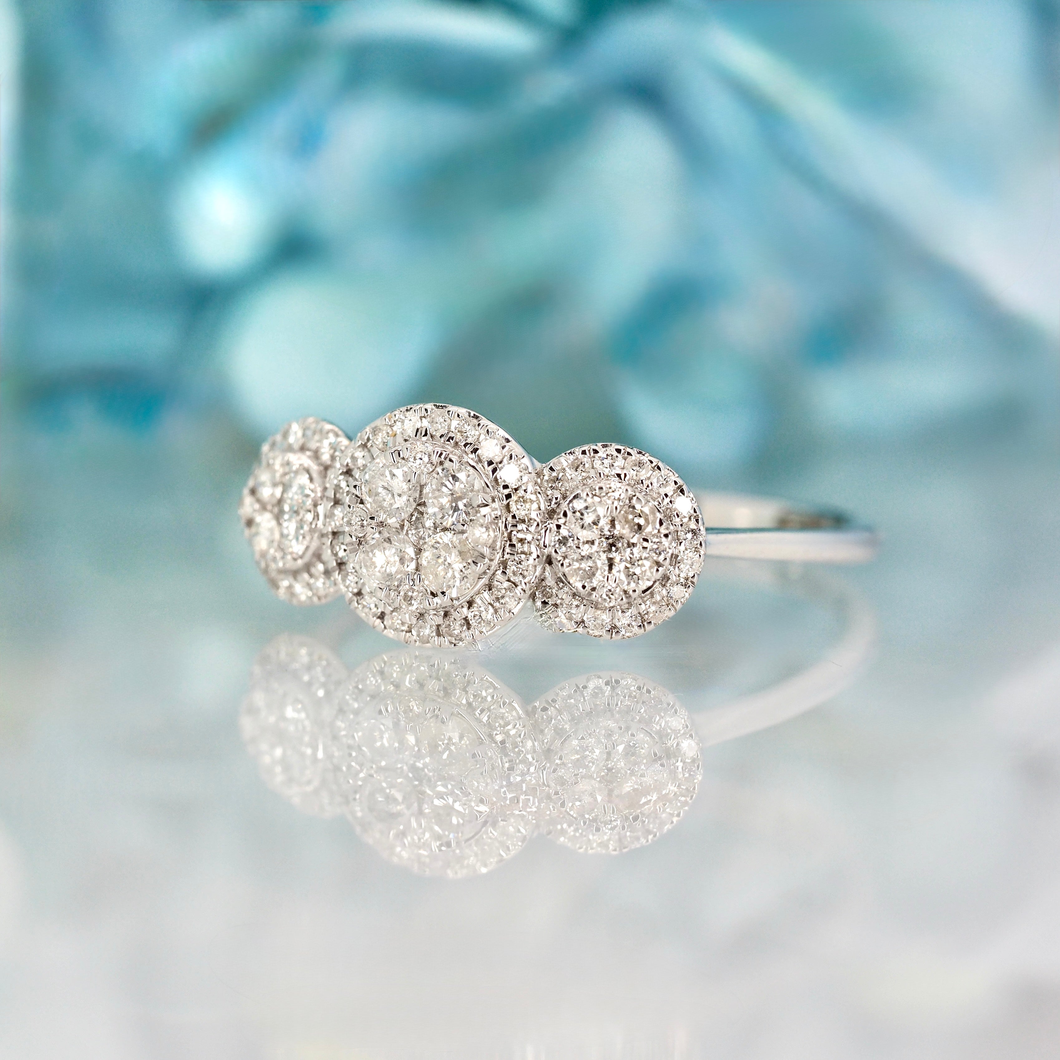 9ct White Gold 0.47ct Round Brilliant Cut Diamond Triple Cluster Ring