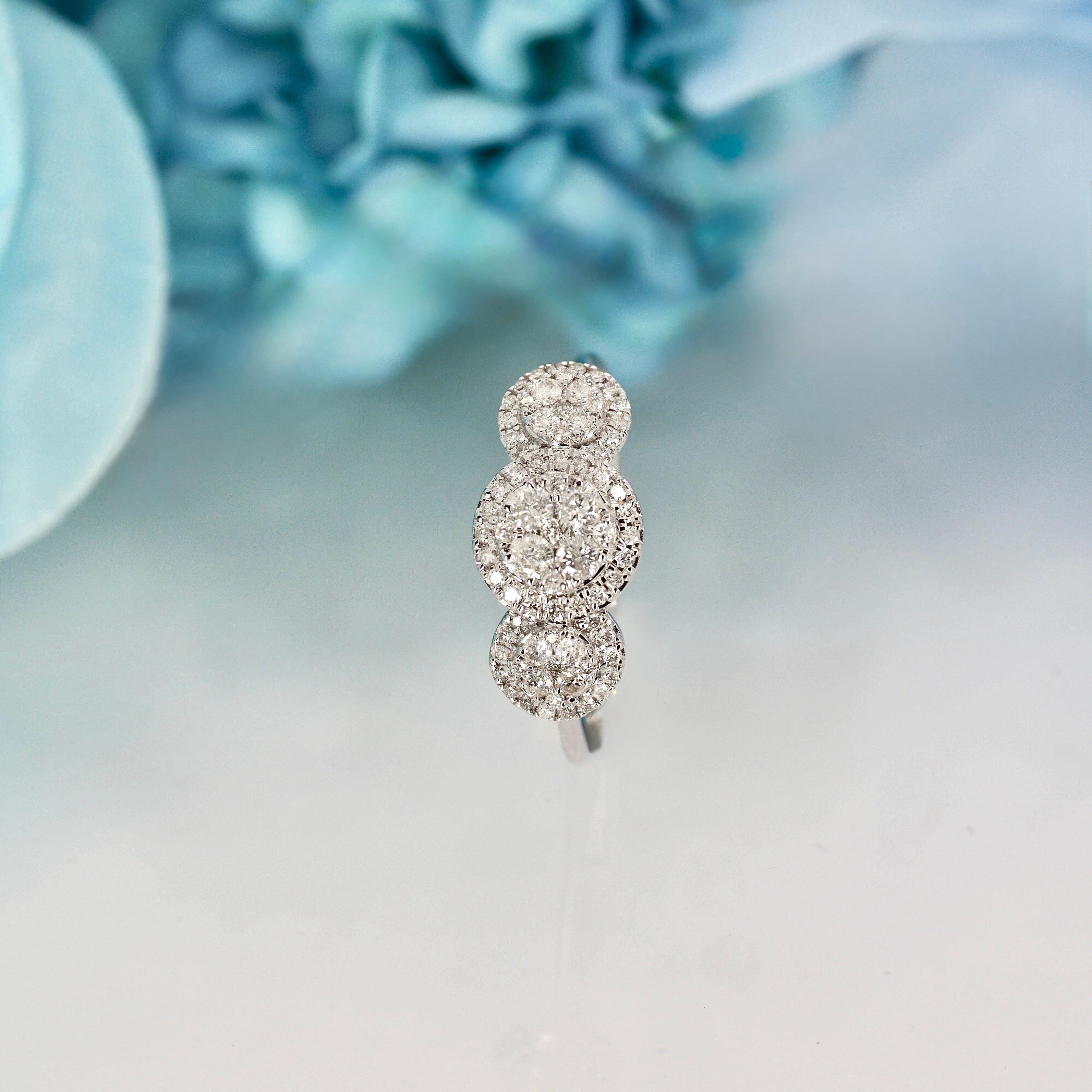 9ct White Gold 0.47ct Round Brilliant Cut Diamond Triple Cluster Ring