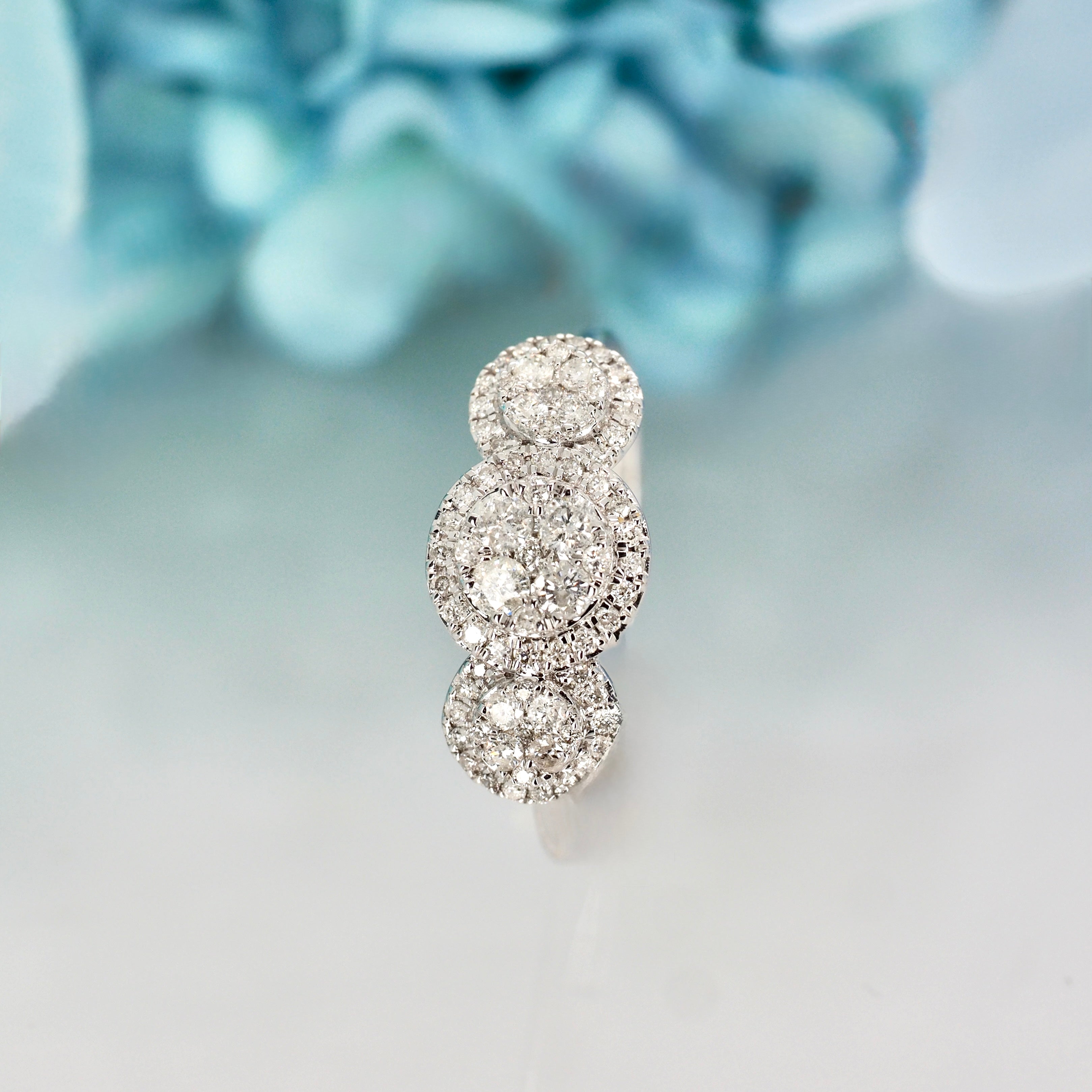 9ct White Gold 0.47ct Round Brilliant Cut Diamond Triple Cluster Ring