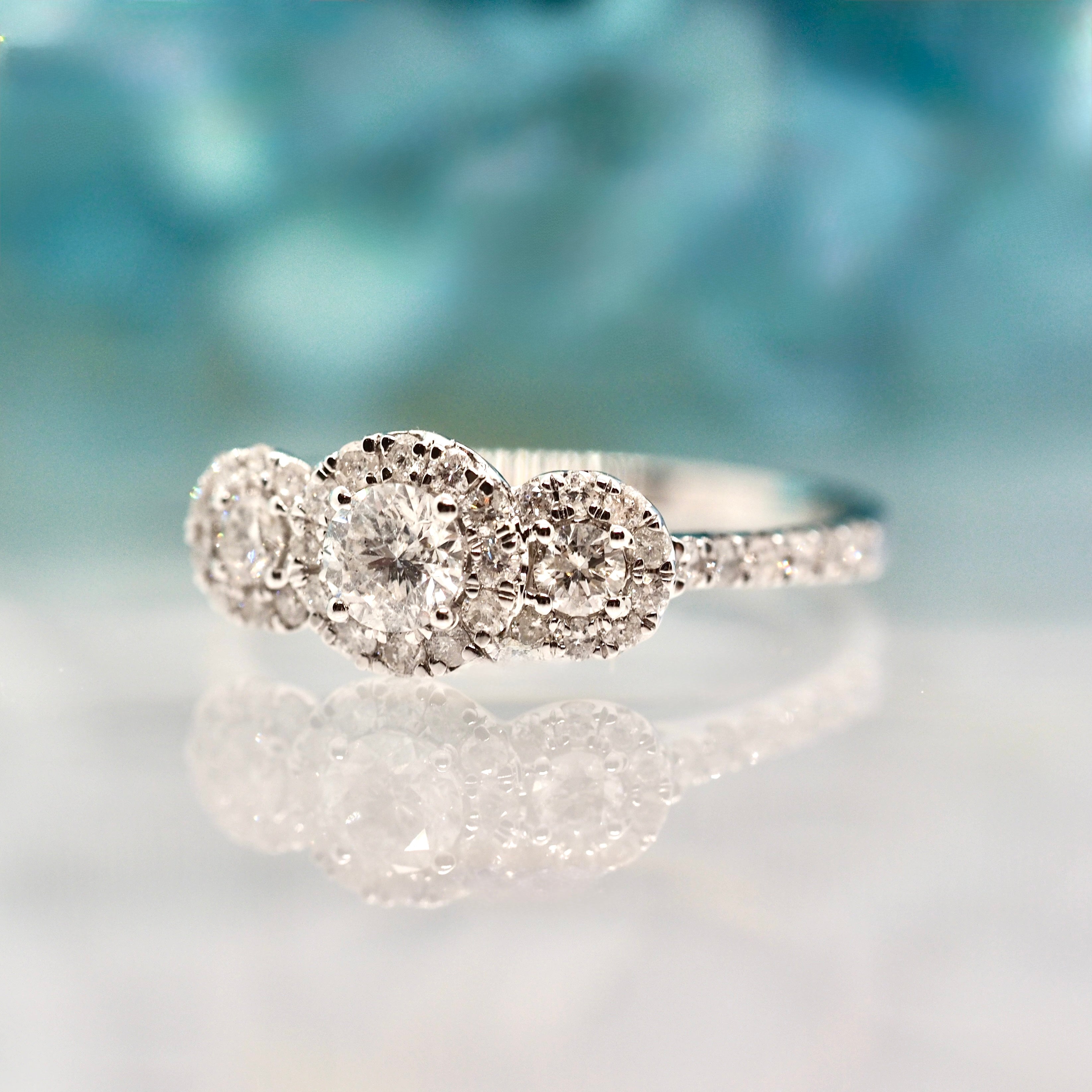 9ct White Gold 0.75ct Round Brilliant Cut Diamond Triple Halo Cluster Ring