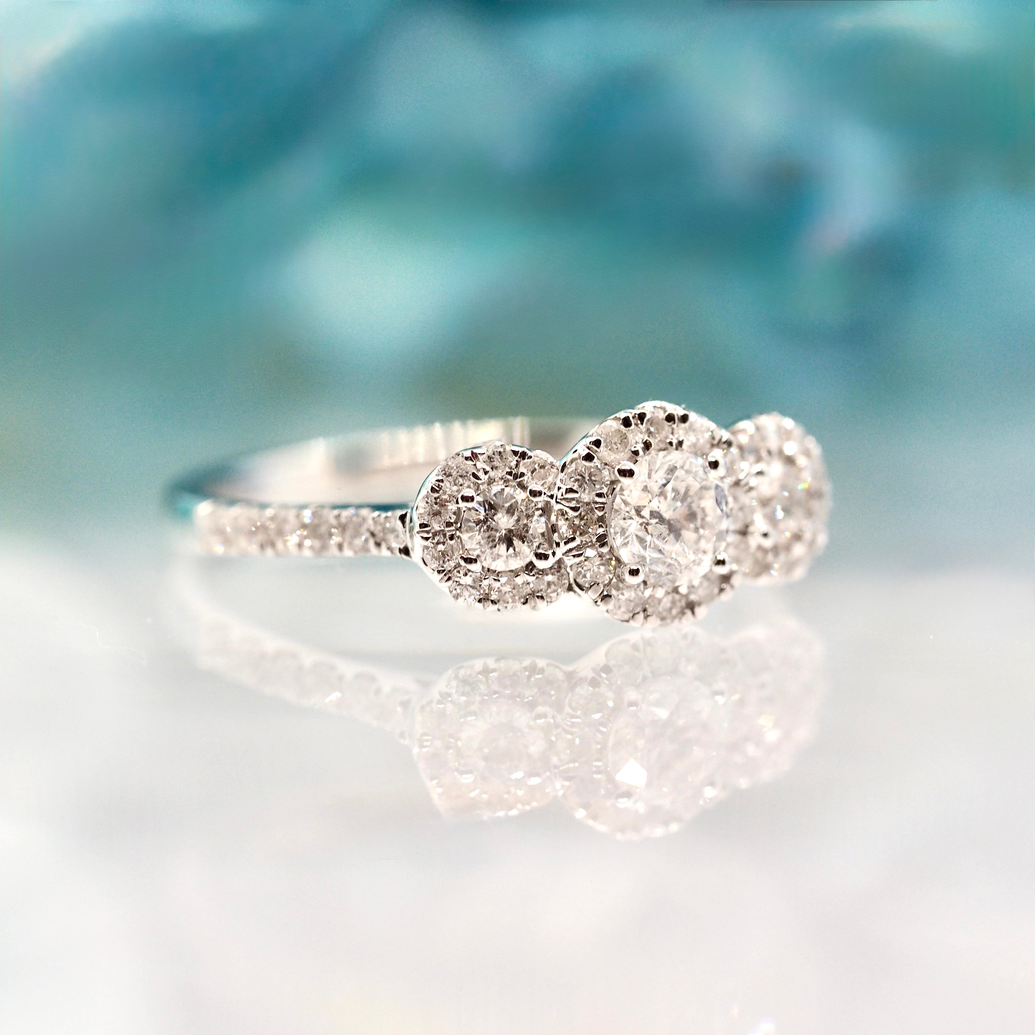 9ct White Gold 0.75ct Round Brilliant Cut Diamond Triple Halo Cluster Ring