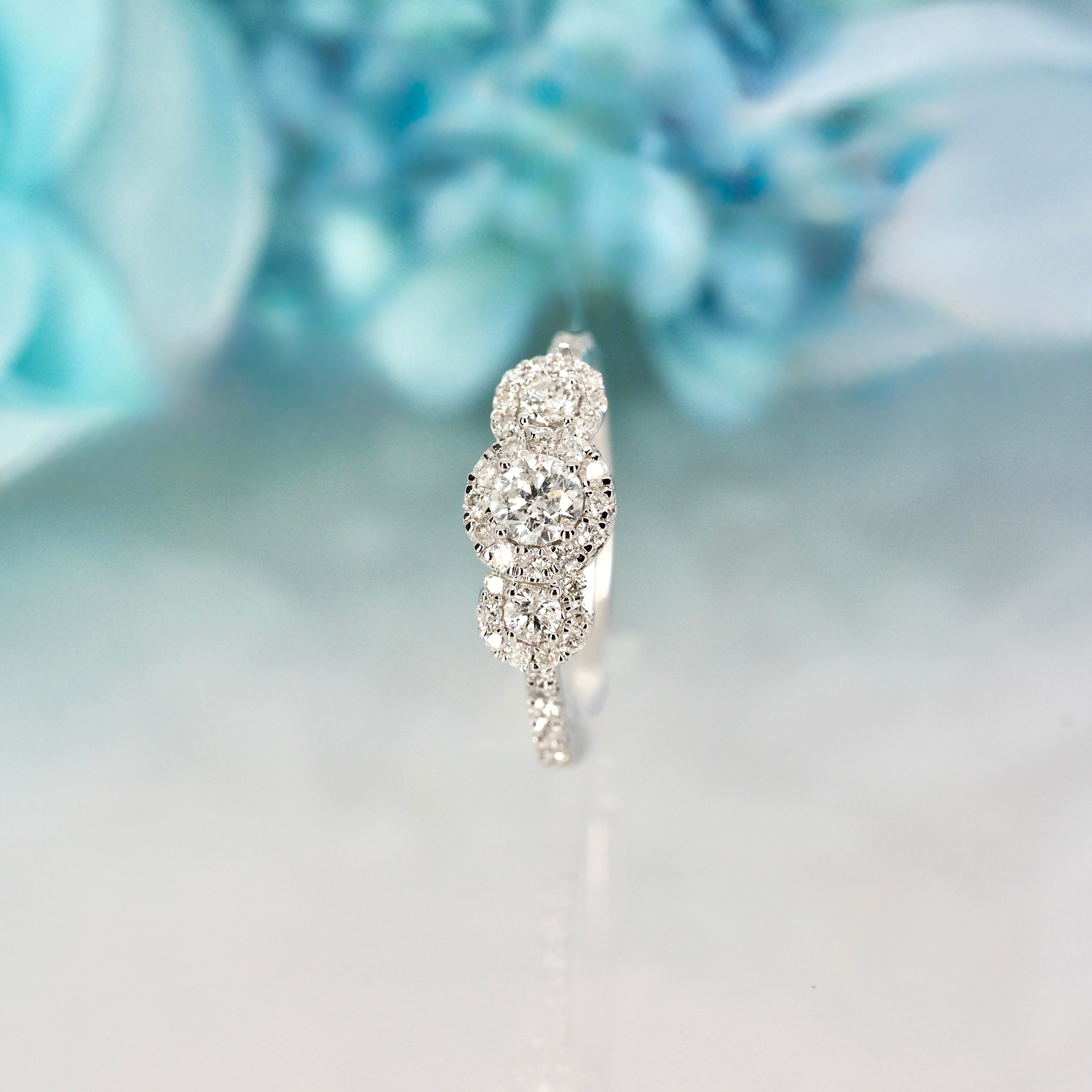 9ct White Gold 0.75ct Round Brilliant Cut Diamond Triple Halo Cluster Ring
