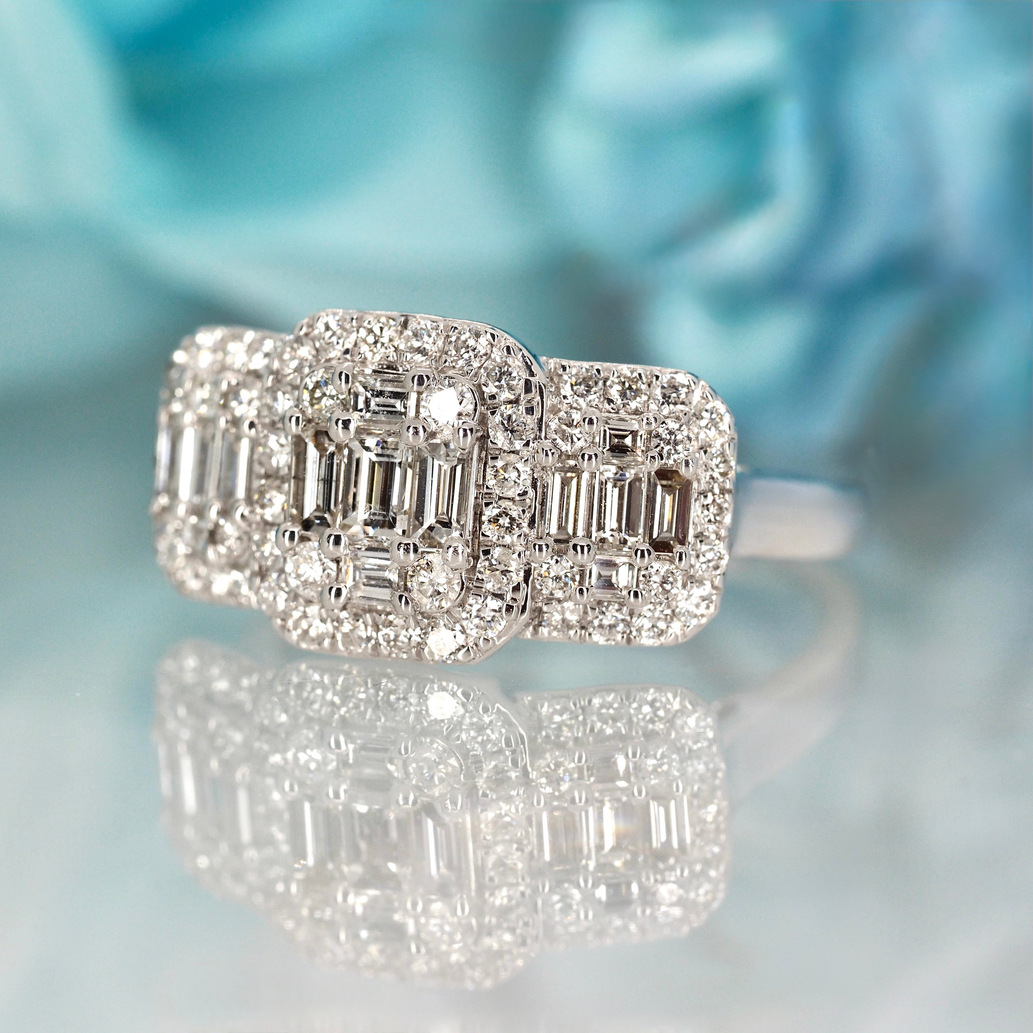 9ct White Gold 1.17ct Diamond Triple Cluster Ring