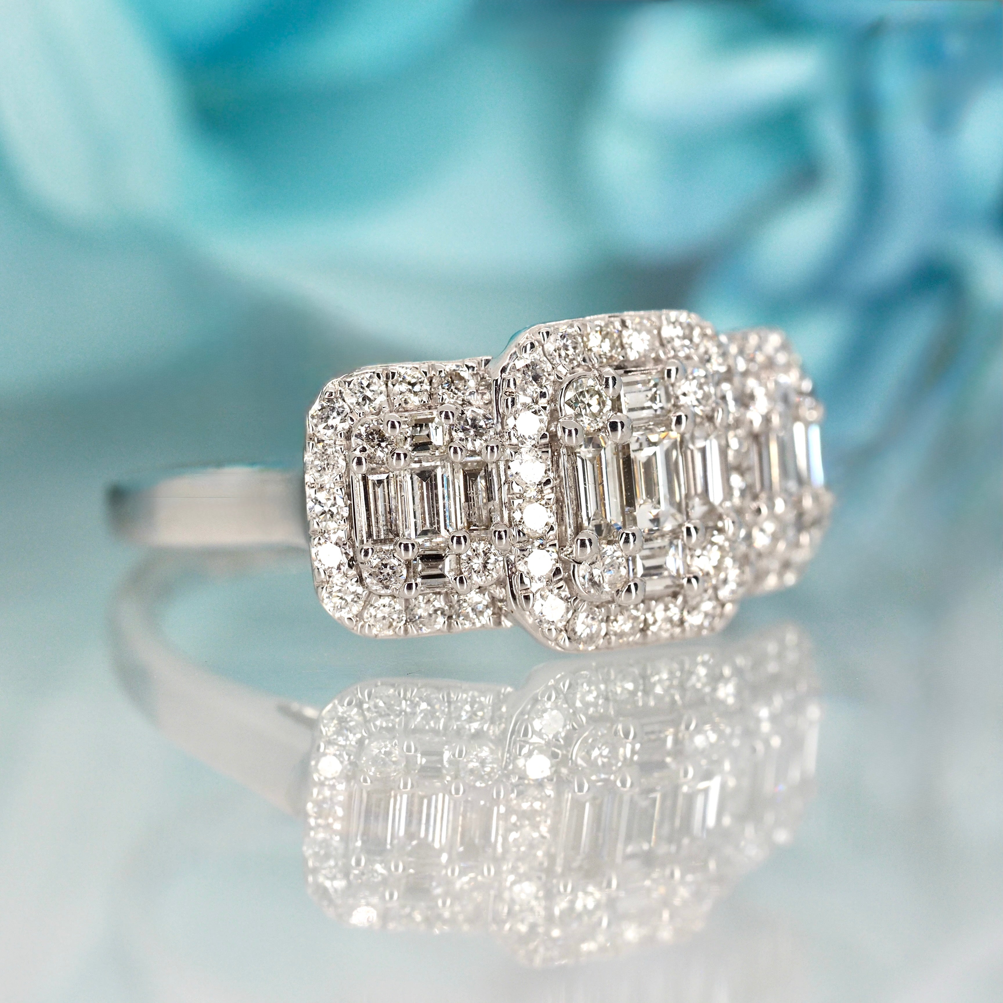 9ct White Gold 1.17ct Diamond Triple Cluster Ring