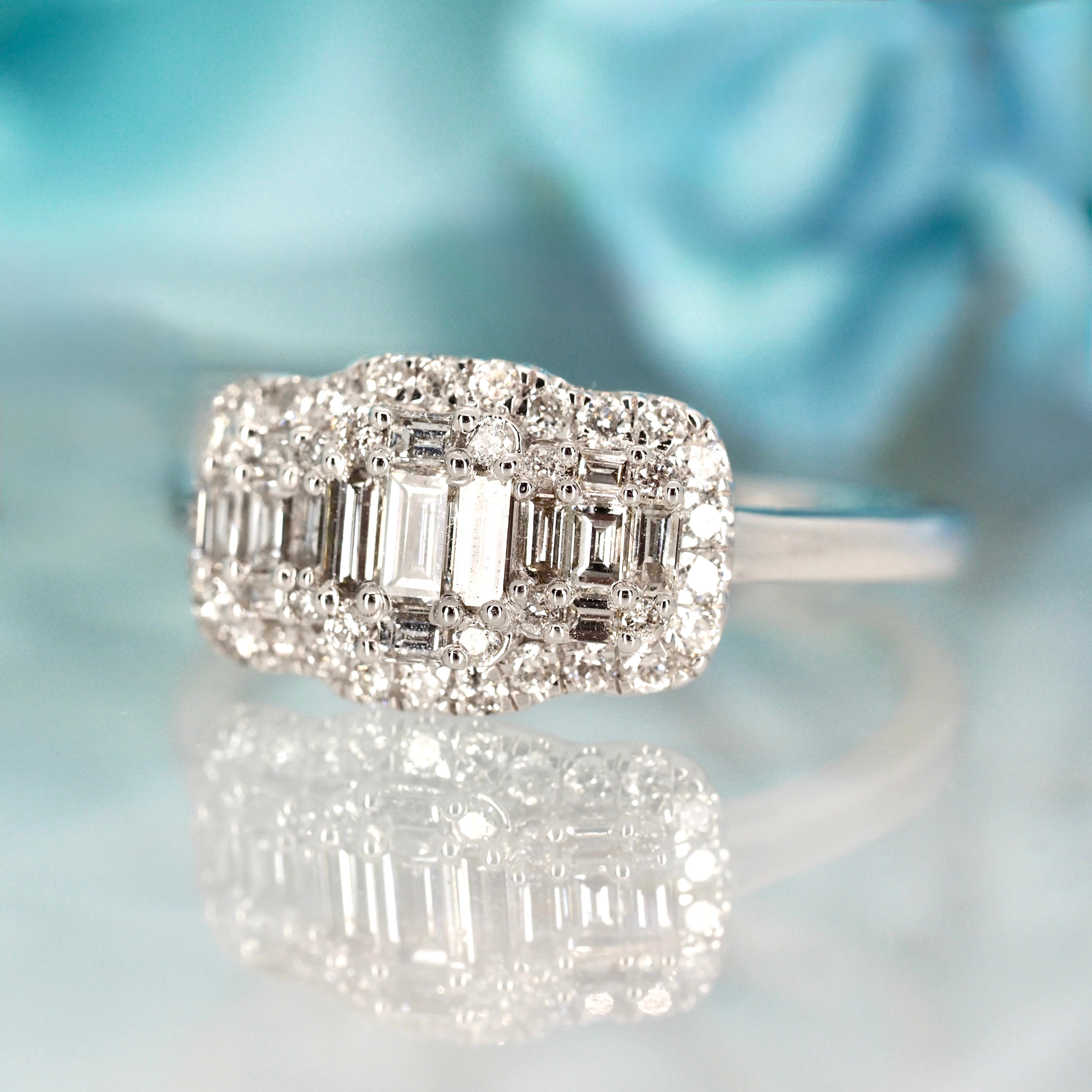 9ct White Gold 0.73ct Diamond Triple Cluster Ring