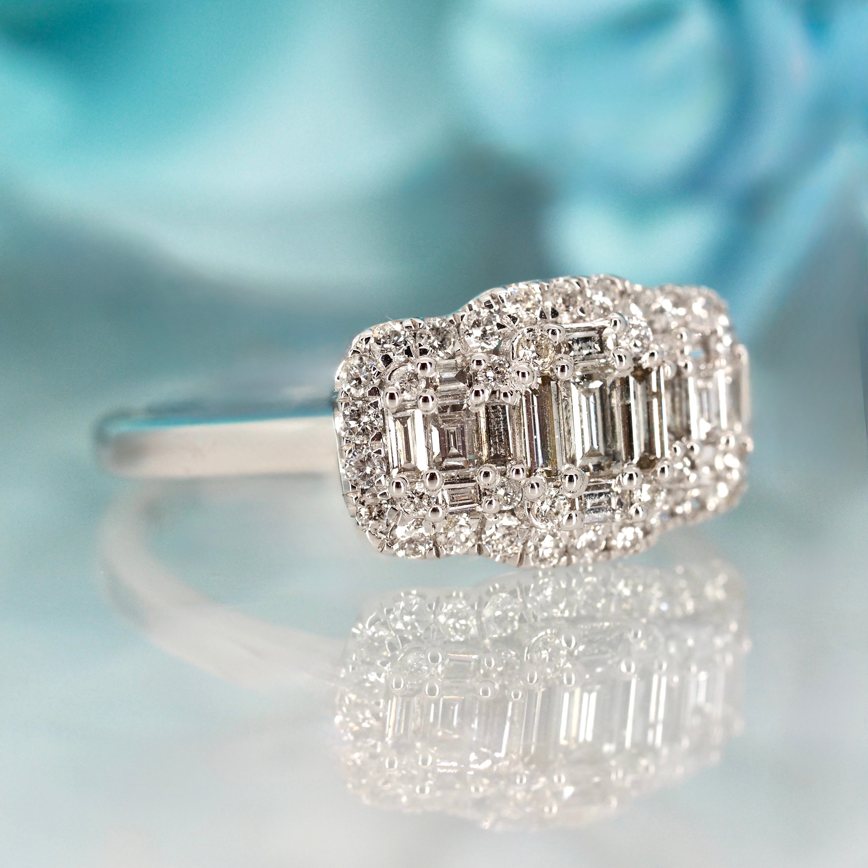 9ct White Gold 0.73ct Diamond Triple Cluster Ring