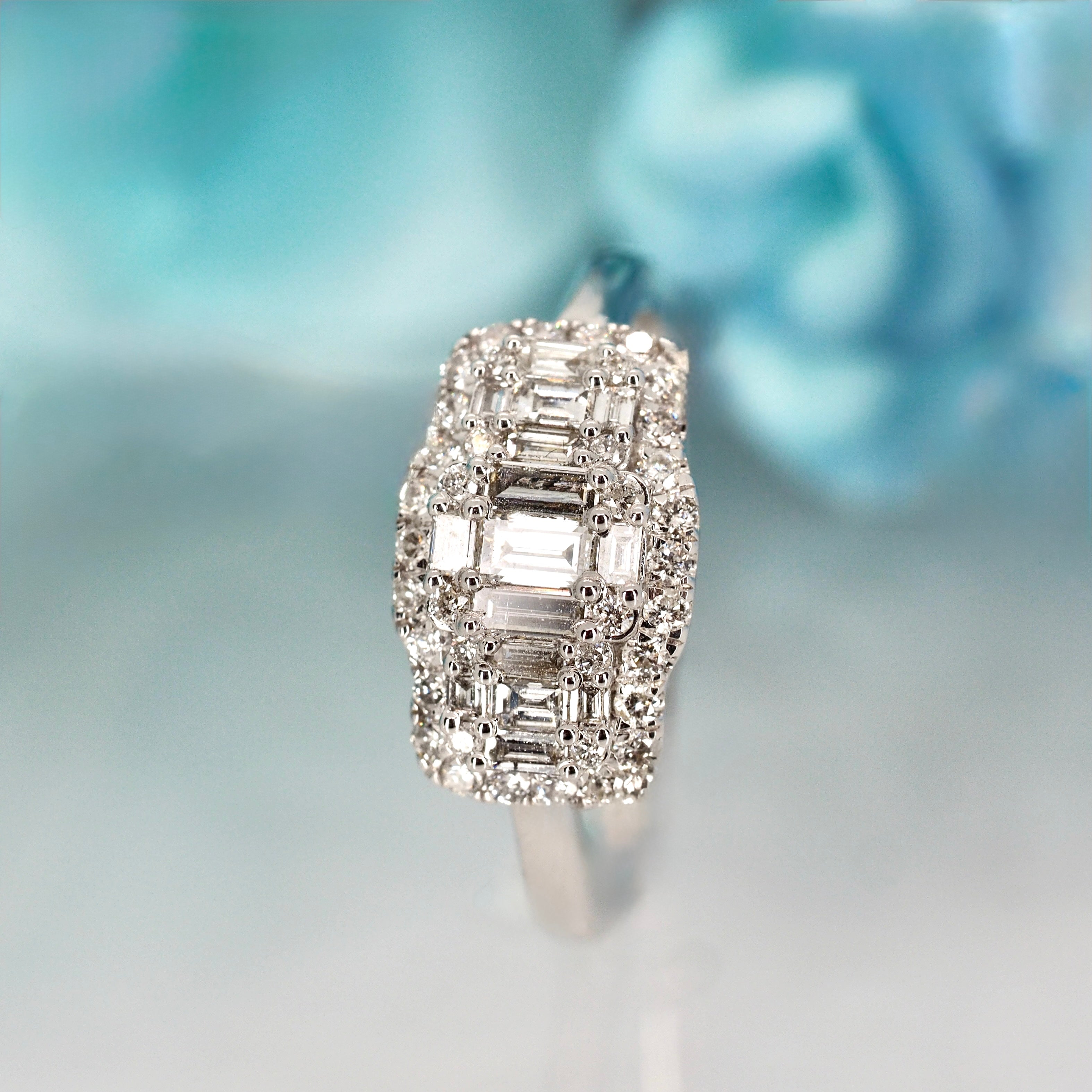 9ct White Gold 0.73ct Diamond Triple Cluster Ring