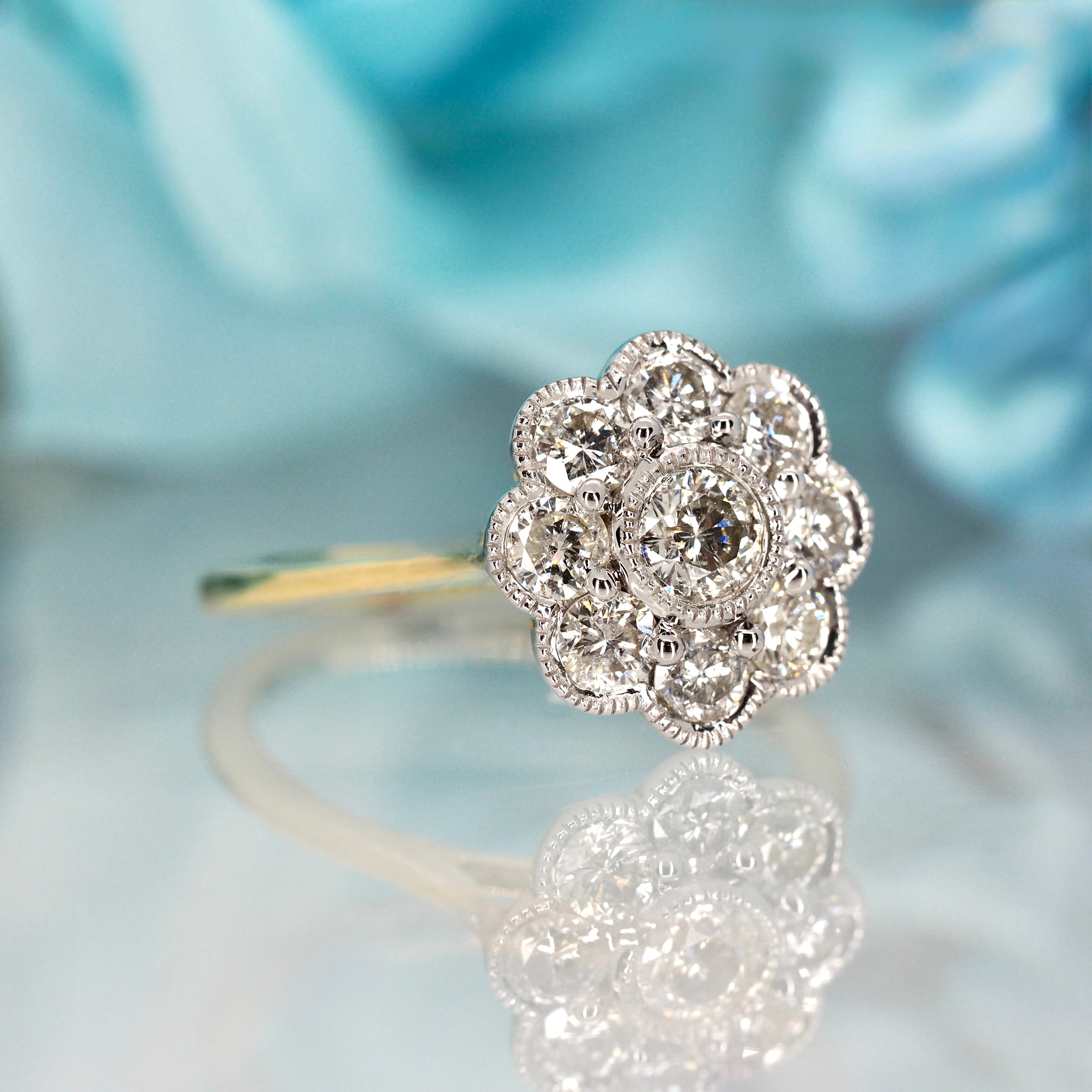 9ct Yellow Gold 0.98ct Round Brilliant Cut Diamond Cluster Ring