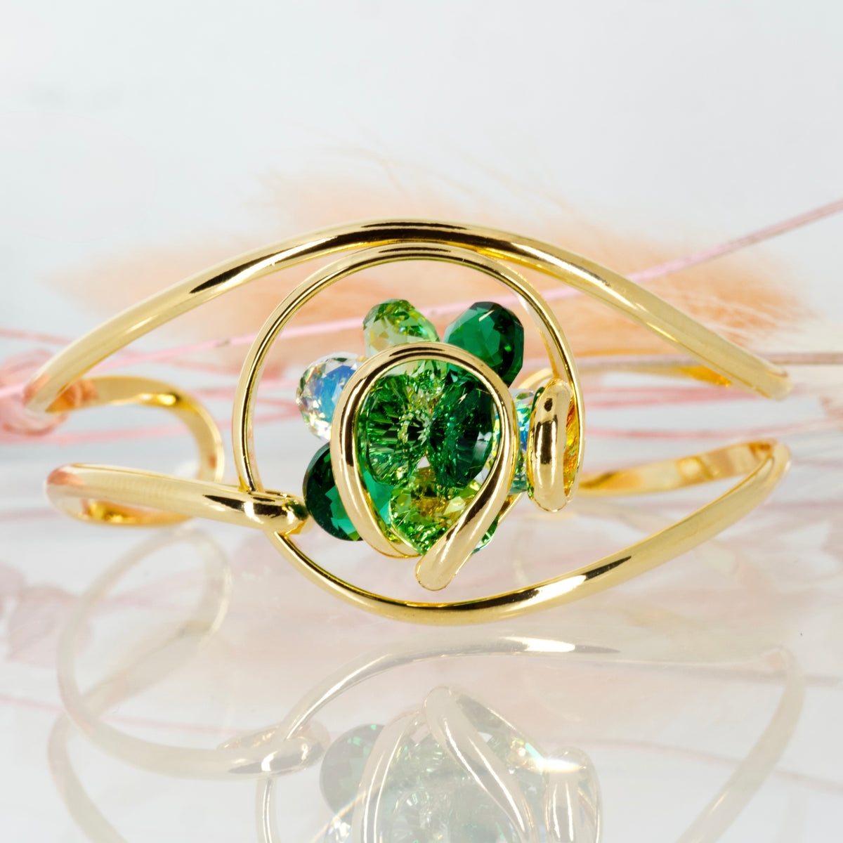 Andrea Marazzini Gold Plated Green Crystal Cuff Bangle
