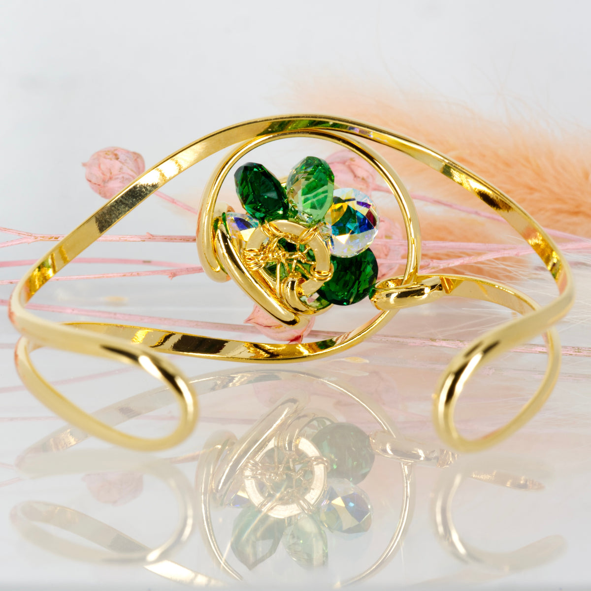 Andrea Marazzini Gold Plated Green Crystal Cuff Bangle