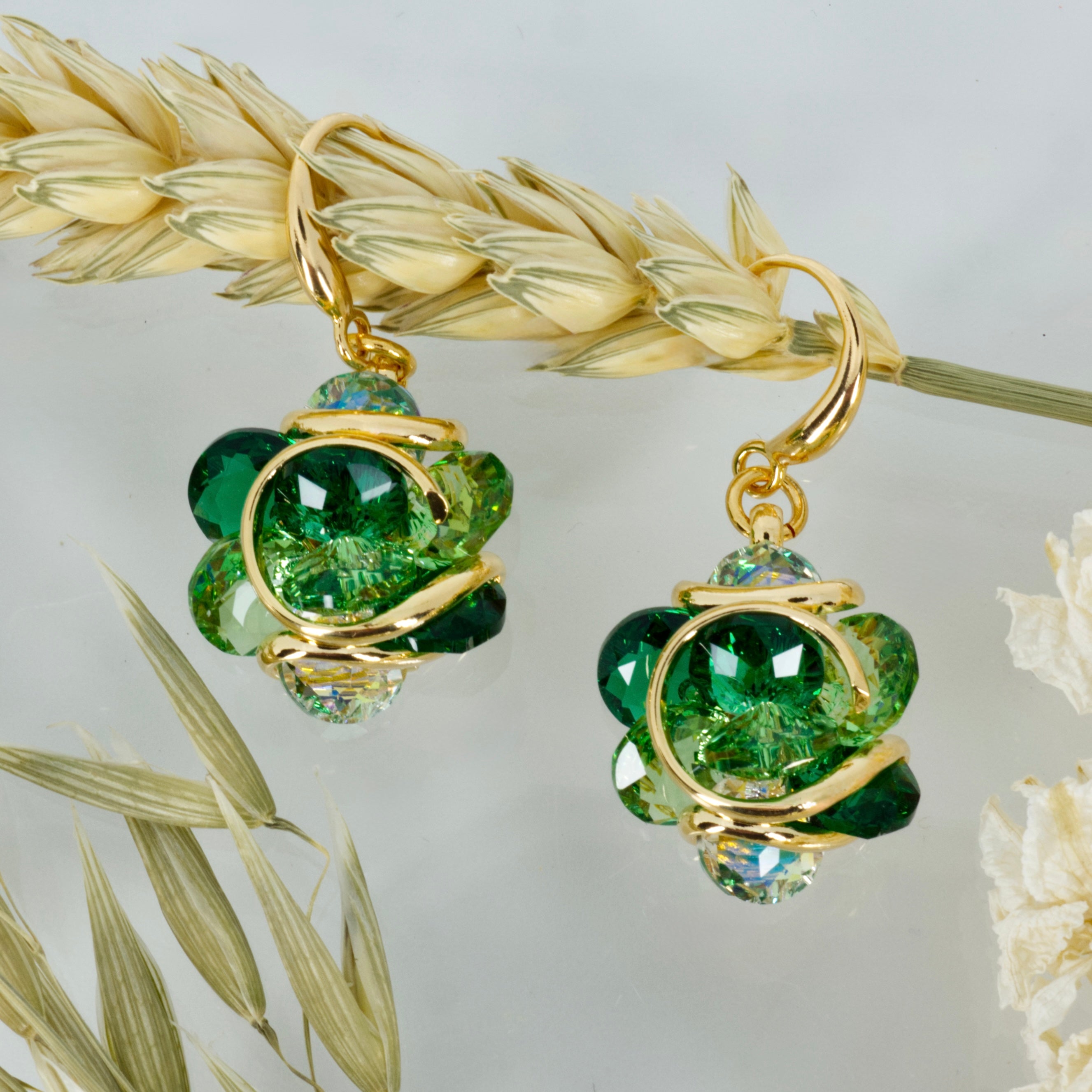Andrea Marazzini Gold Plated Green Crystal Drop Earrings
