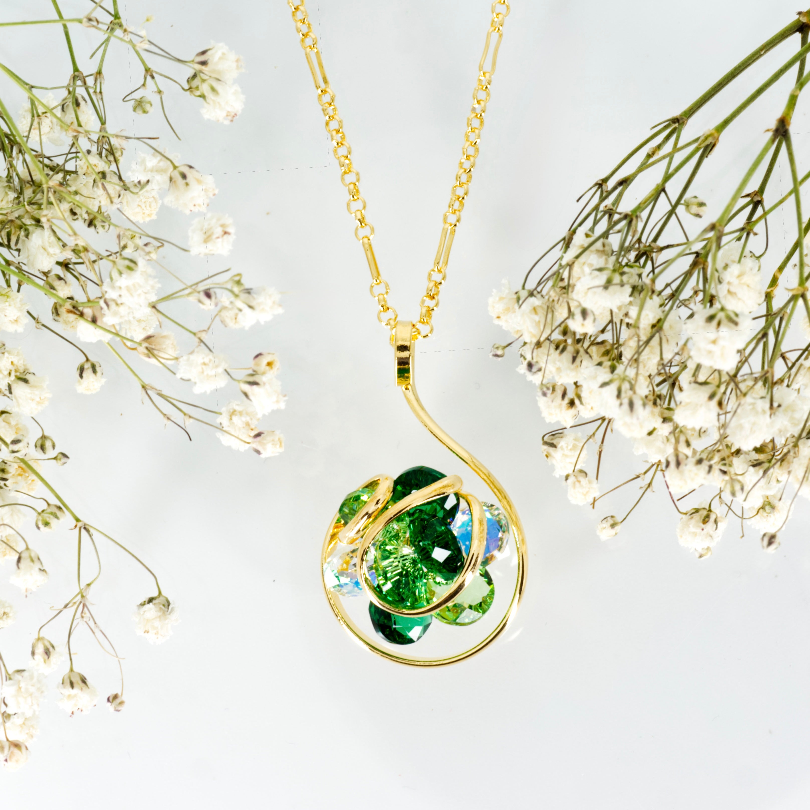 Andrea Marazzini Gold Plated Green Crystal Pendant & 18” Chain