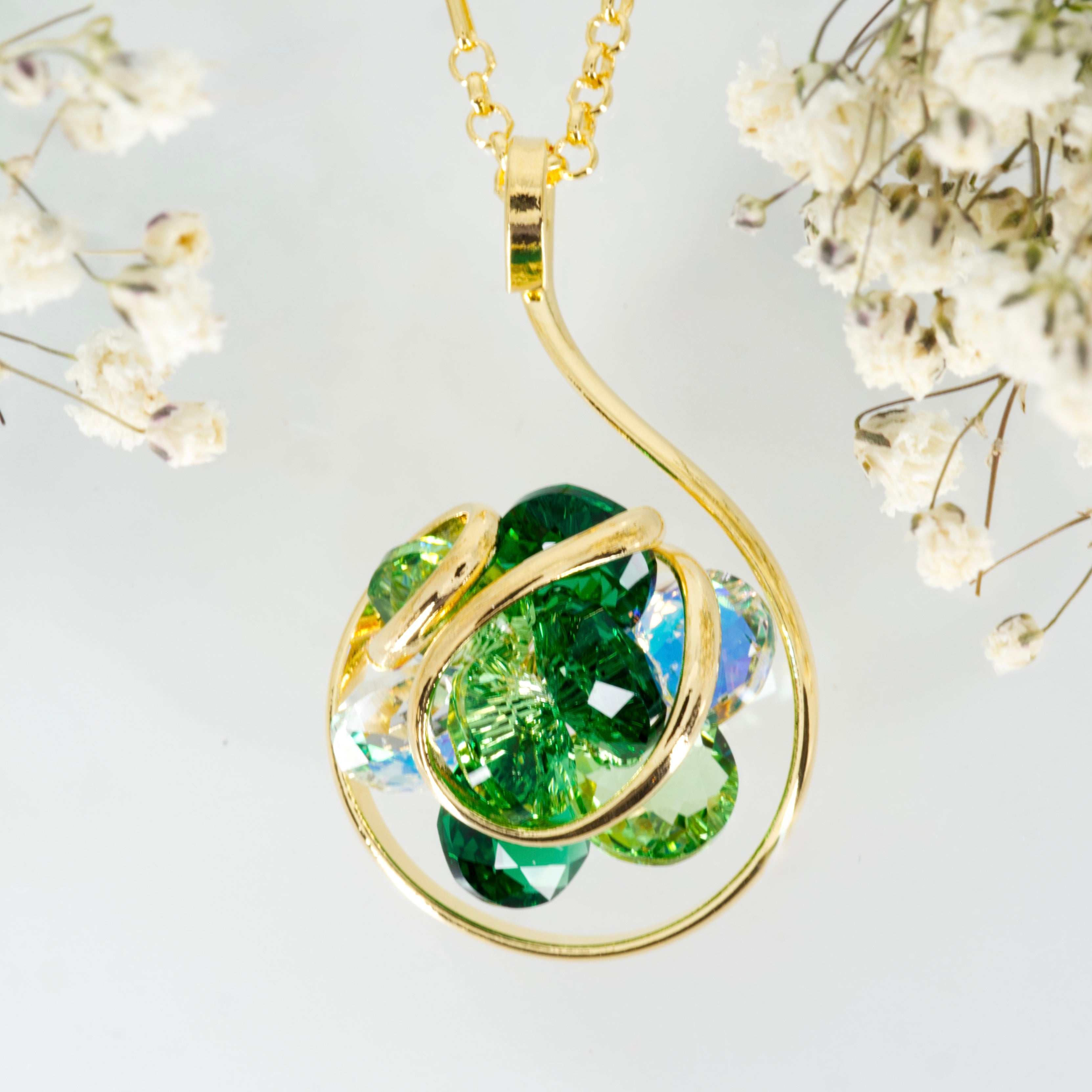 Andrea Marazzini Gold Plated Green Crystal Pendant & 18” Chain