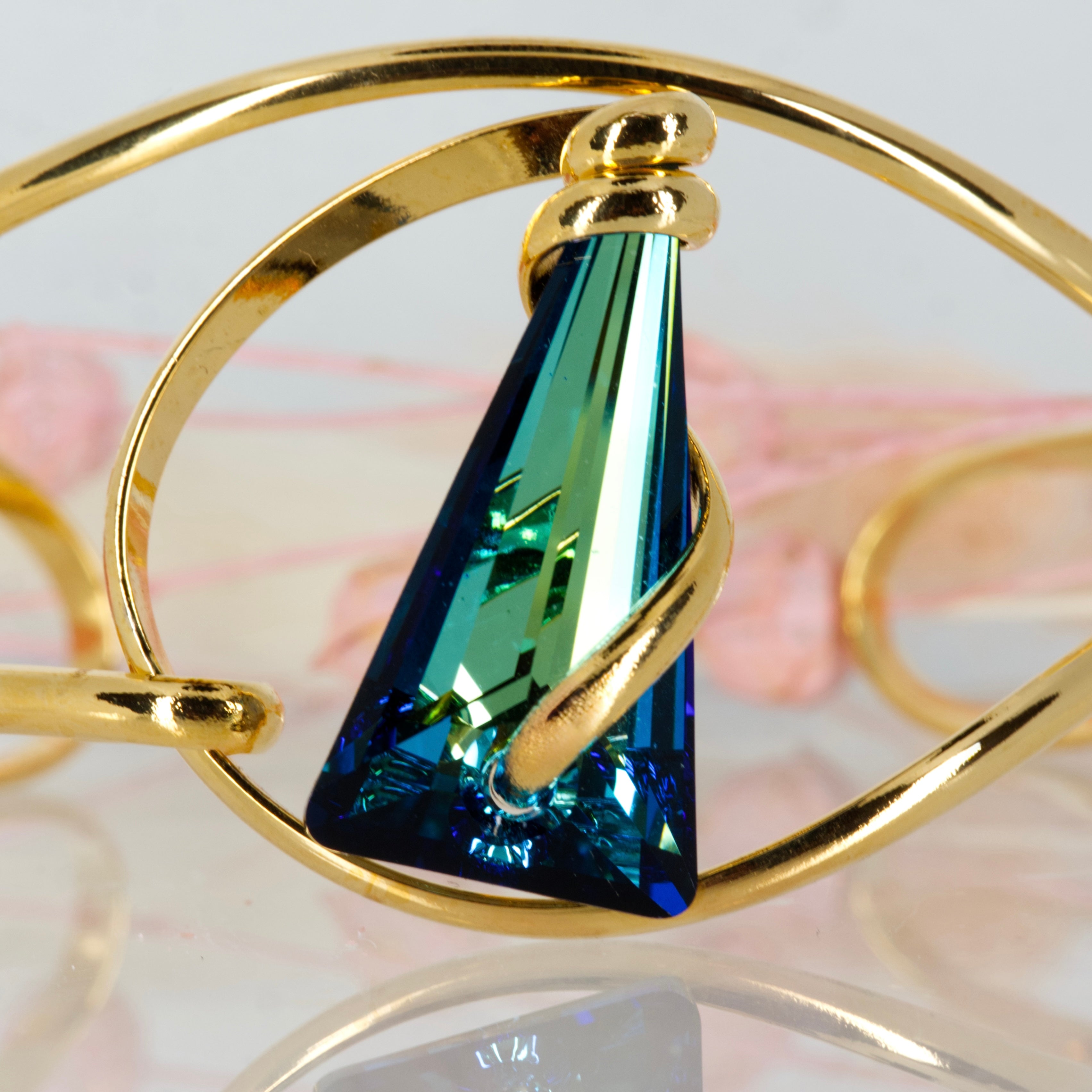 Andrea Marazzini Gold Plated Triangular Shaped Blue-Green Crystal Cuff Bangle