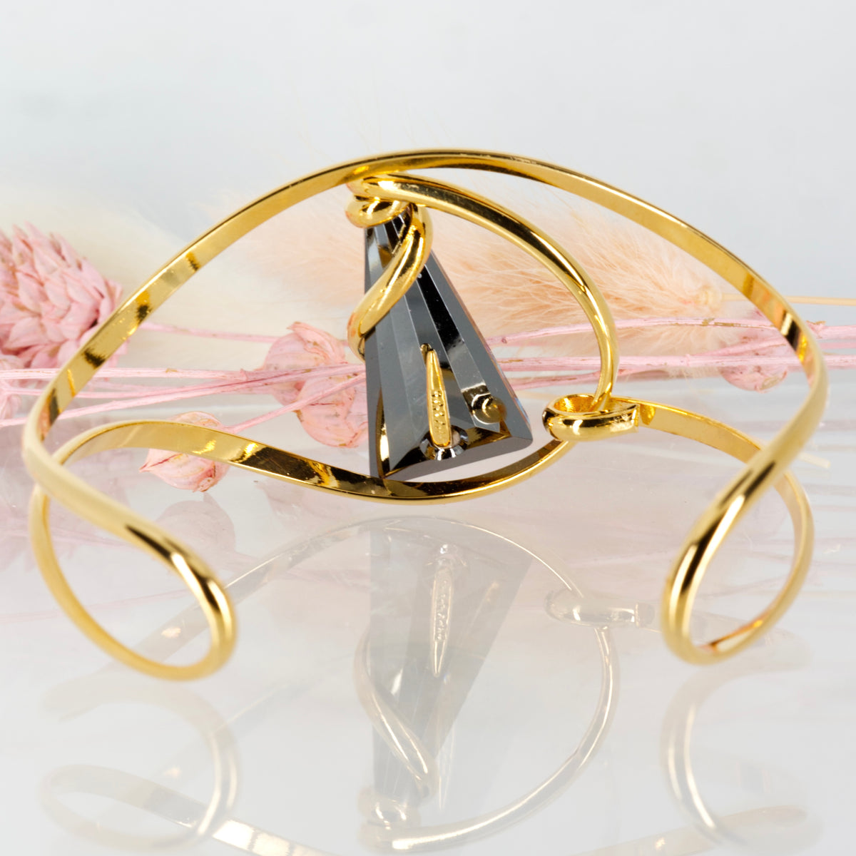Andrea Marazzini Gold Plated Triangular Shaped Blue-Green Crystal Cuff Bangle