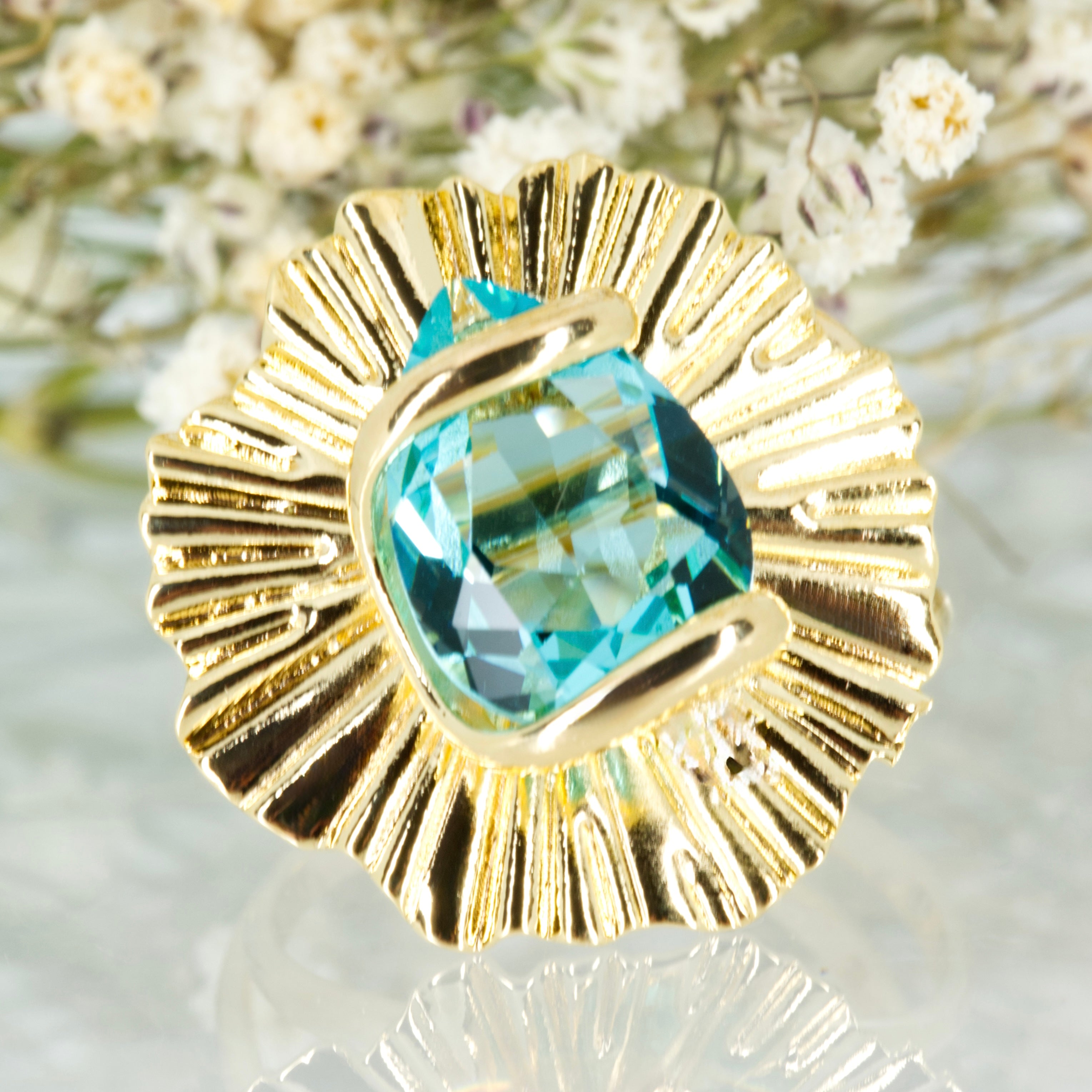 Andrea Marazzini Gold Plated Blue Pear Shaped Crystal Ring