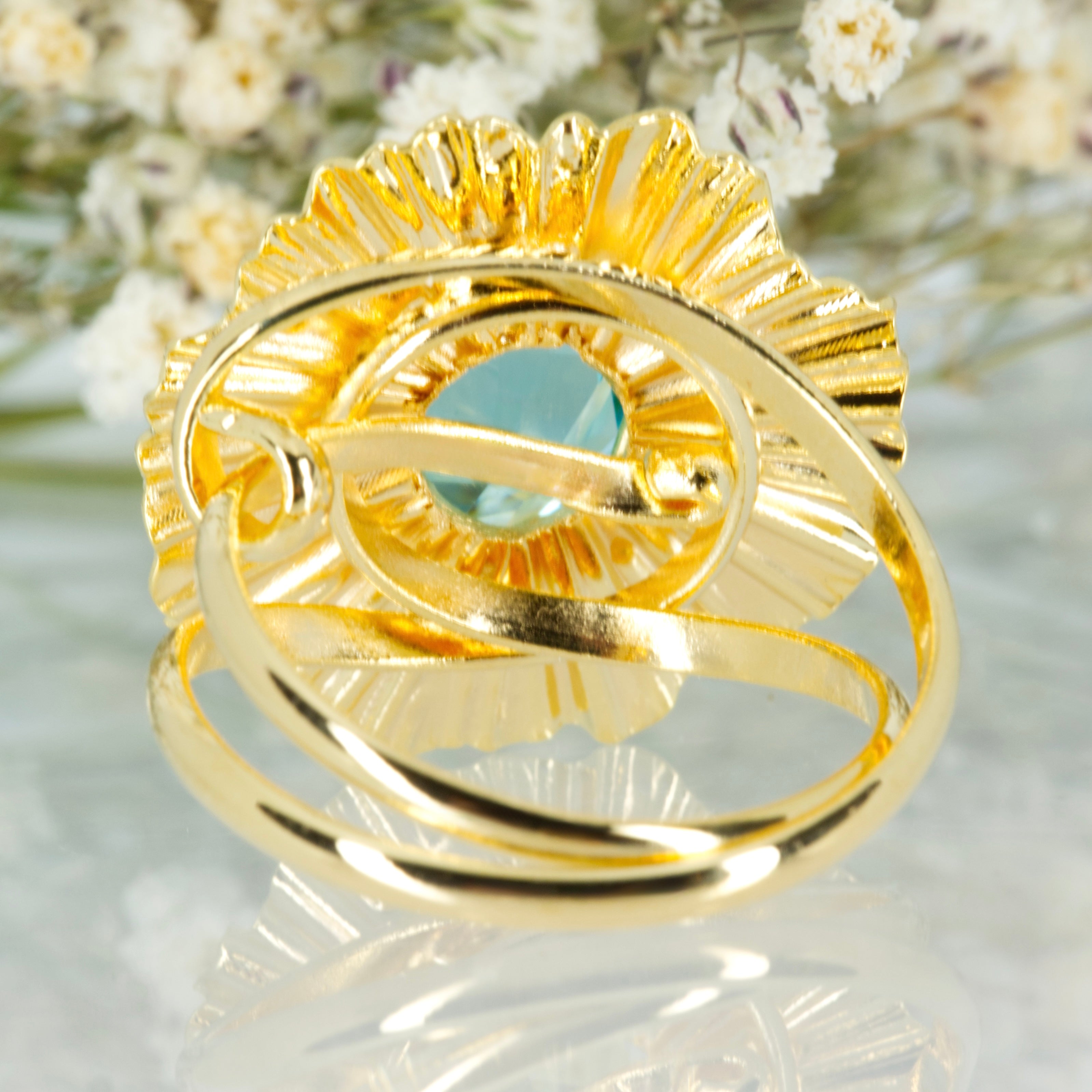 Andrea Marazzini Gold Plated Blue Pear Shaped Crystal Ring