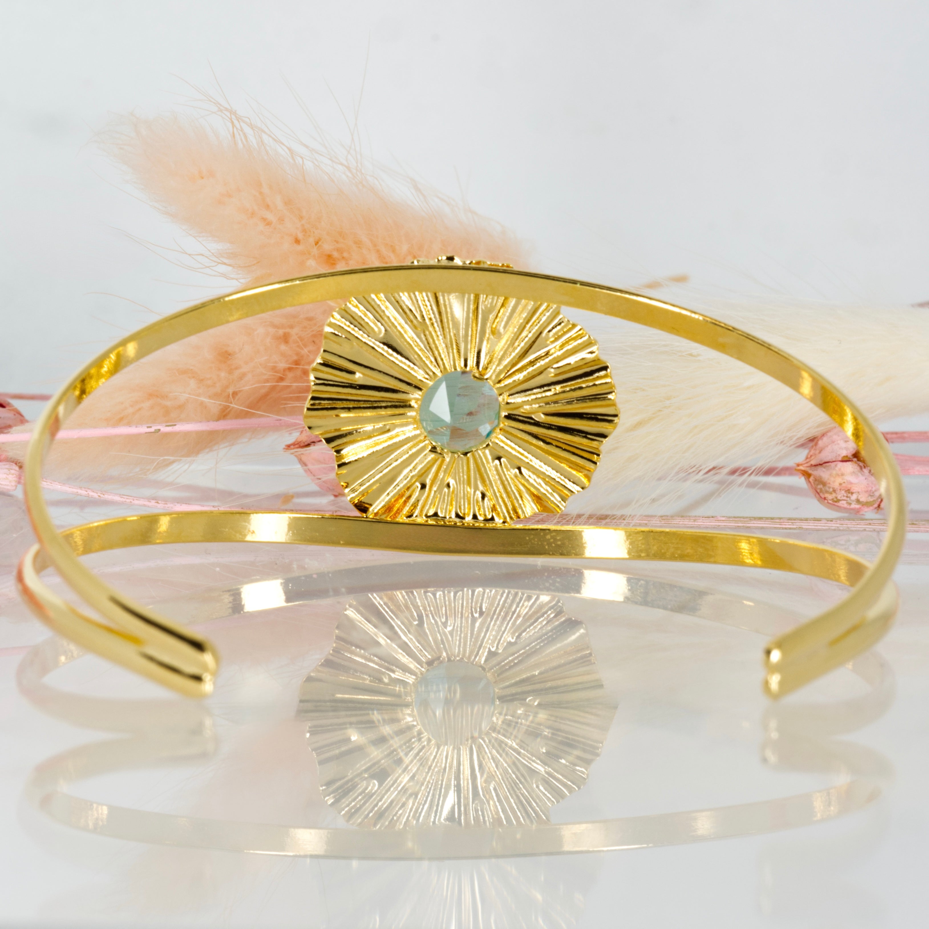 Andrea Marazzini Gold Plated Blue Pear Shaped Crystal Cuff Bangle