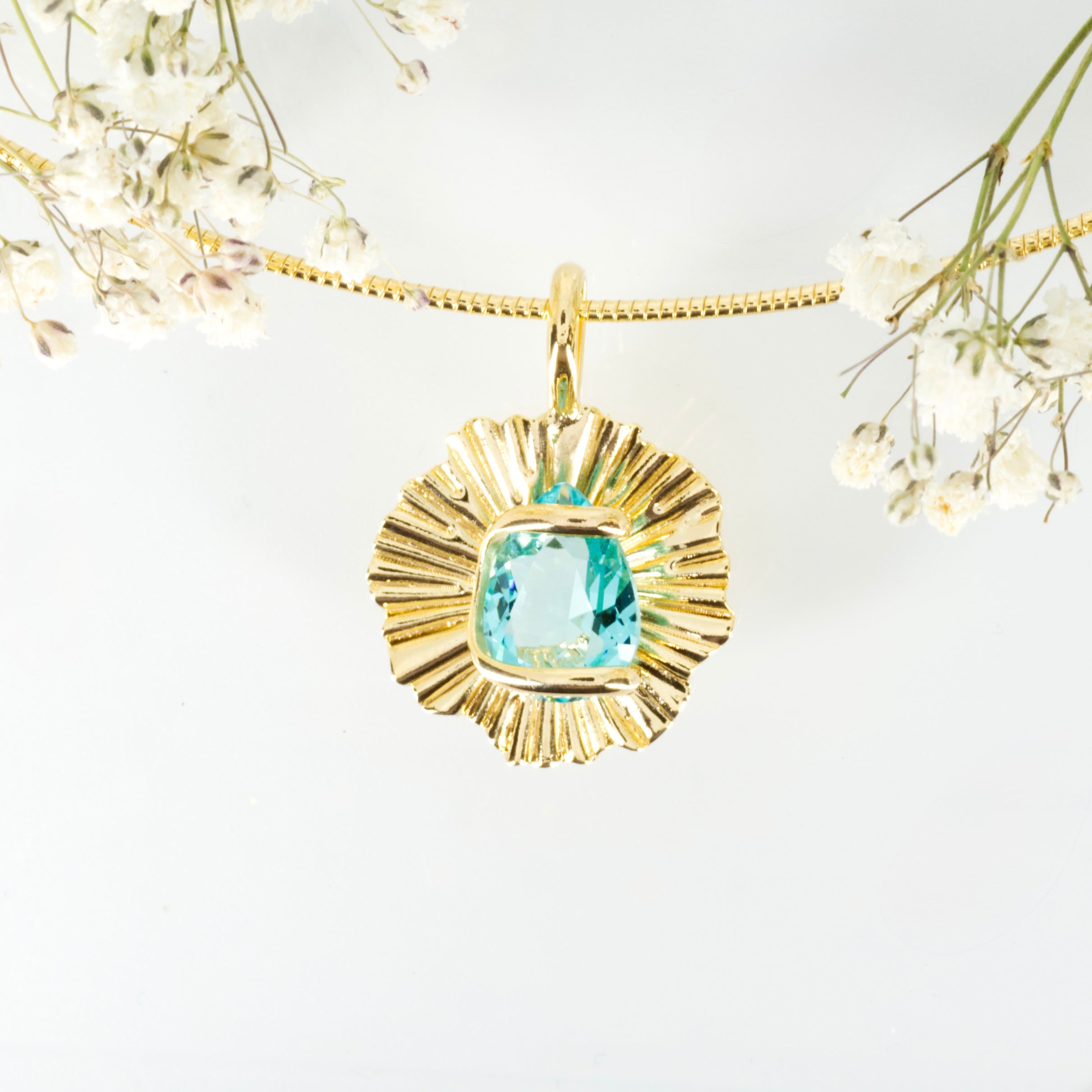 Andrea Marazzini Gold Plated Blue Pear Shaped Crystal Pendant & Choker Necklet
