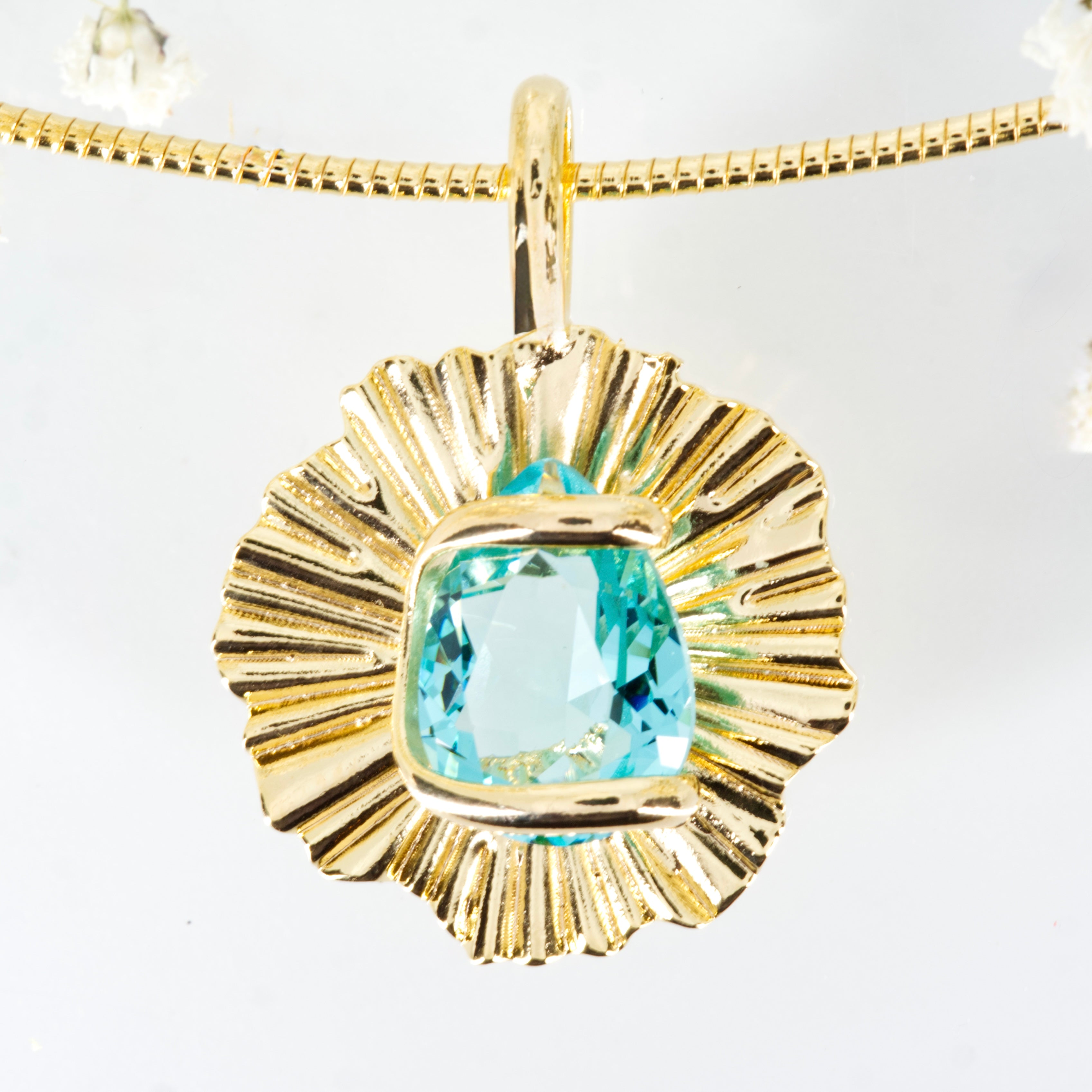 Andrea Marazzini Gold Plated Blue Pear Shaped Crystal Pendant & Choker Necklet