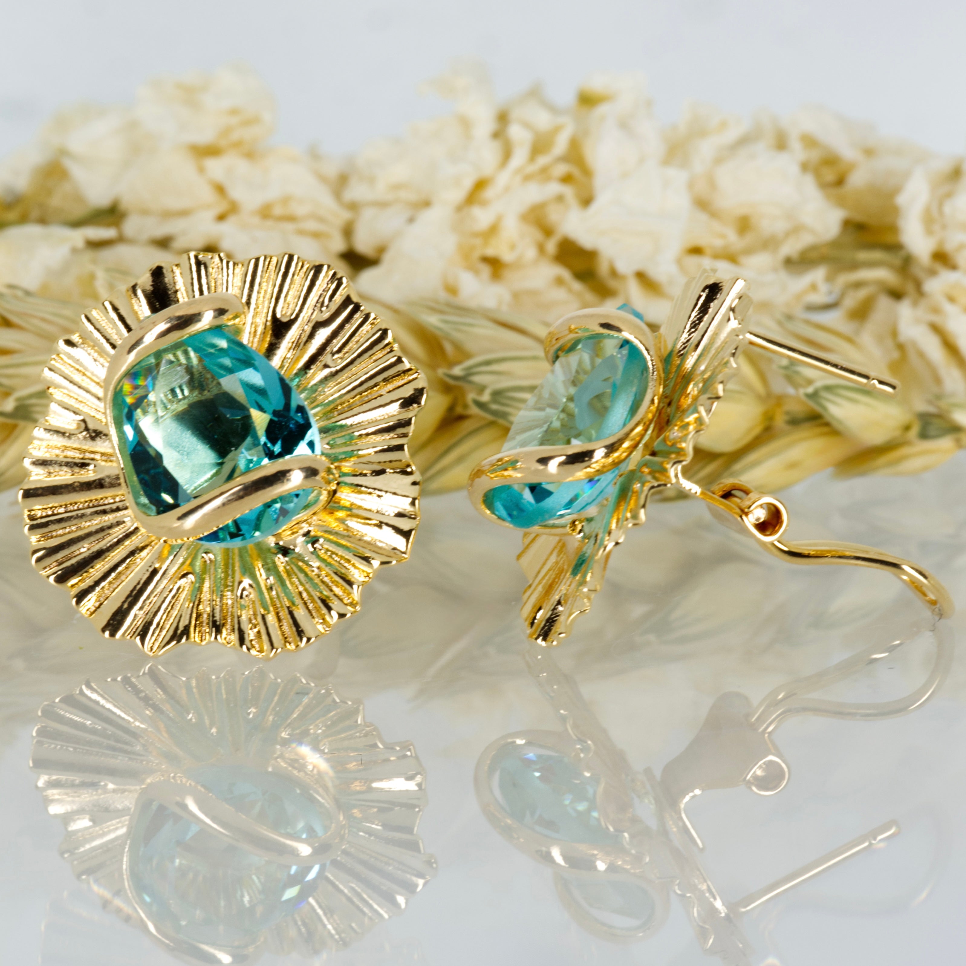 Andrea Marazzini Gold Plated Blue Pear Shaped Crystal Stud Earrings