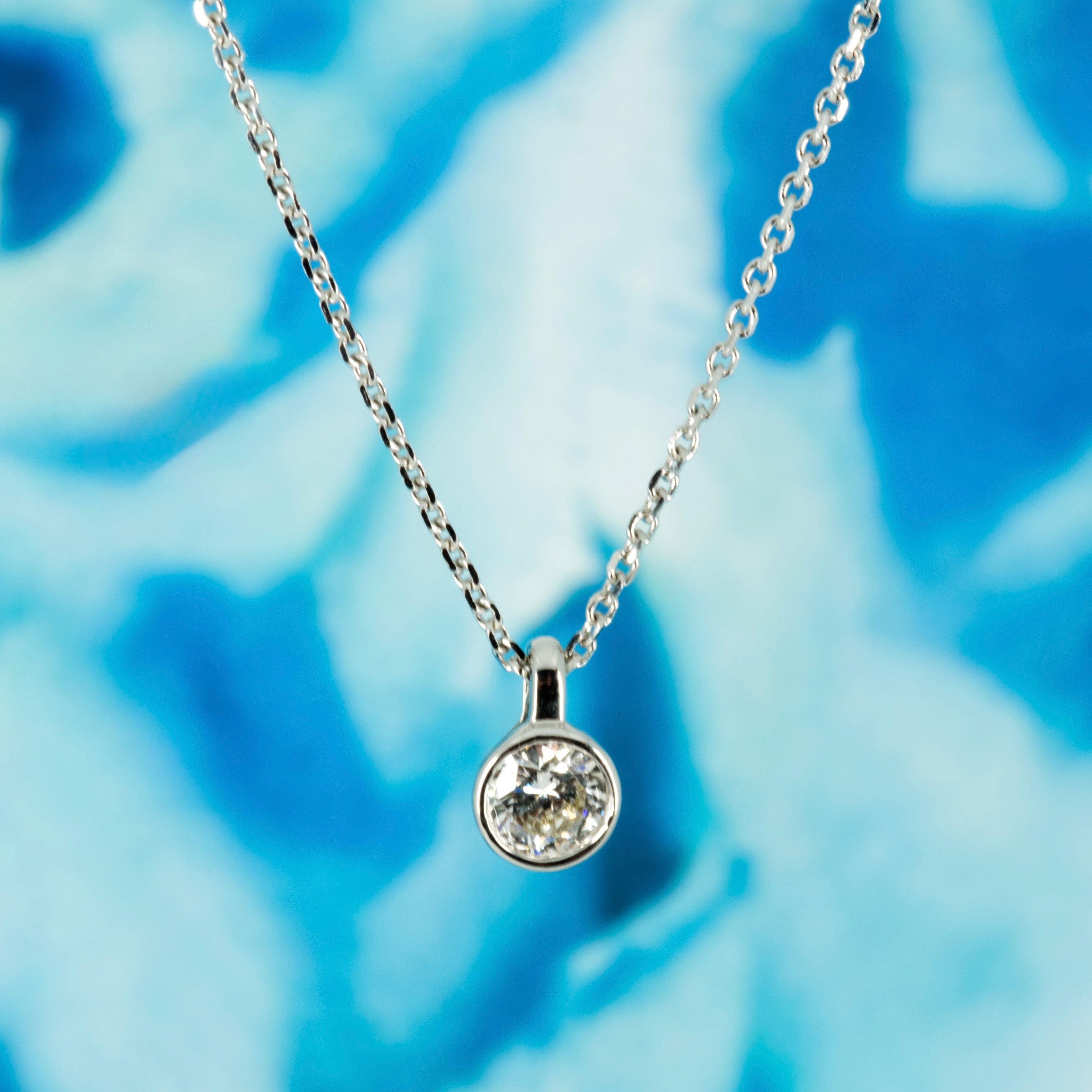 9ct White Gold 0.20ct Round Brilliant Cut Lab Grown Diamond Pendant on a 16”-18” Chain