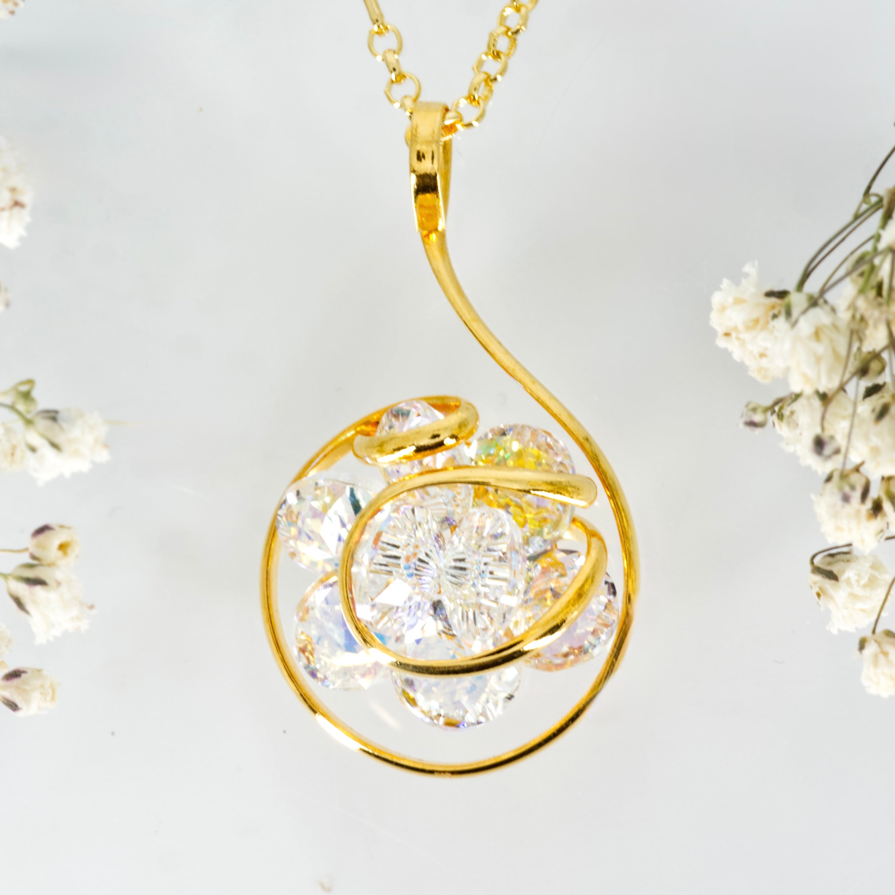 Andrea Marazzini Gold Plated White Crystal Pendant & 18” Chain