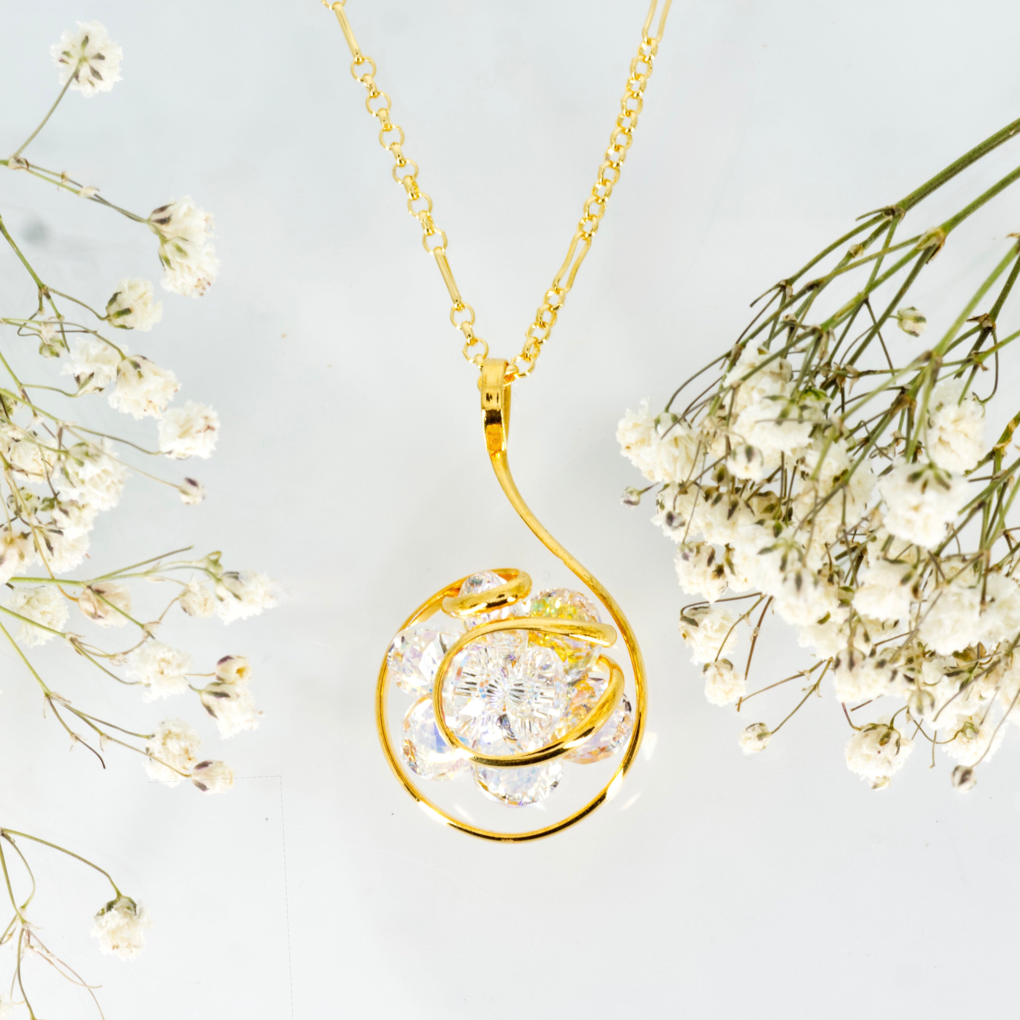 Andrea Marazzini Gold Plated White Crystal Pendant & 18” Chain