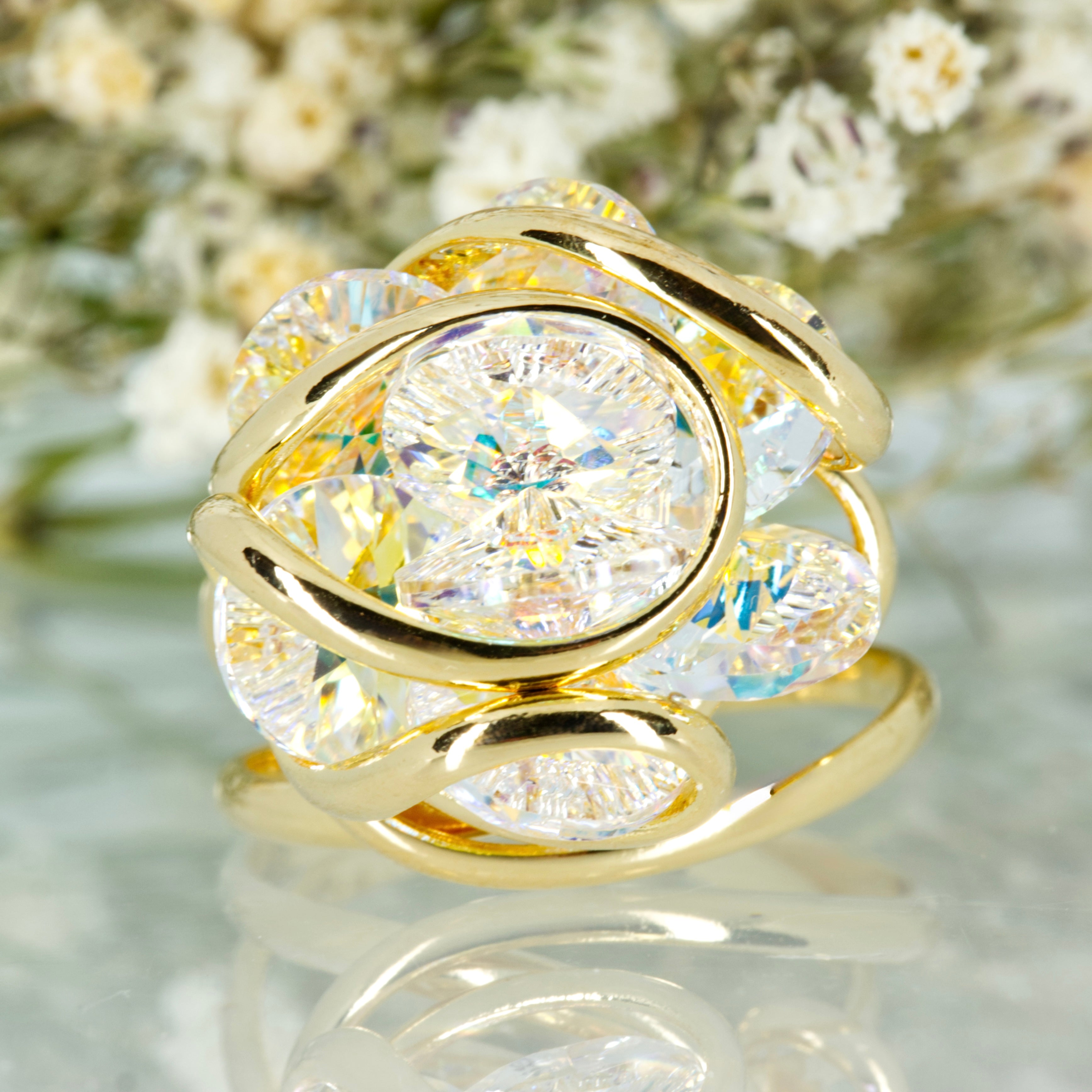 Andrea Marazzini Gold Plated White Crystal Cluster Ring