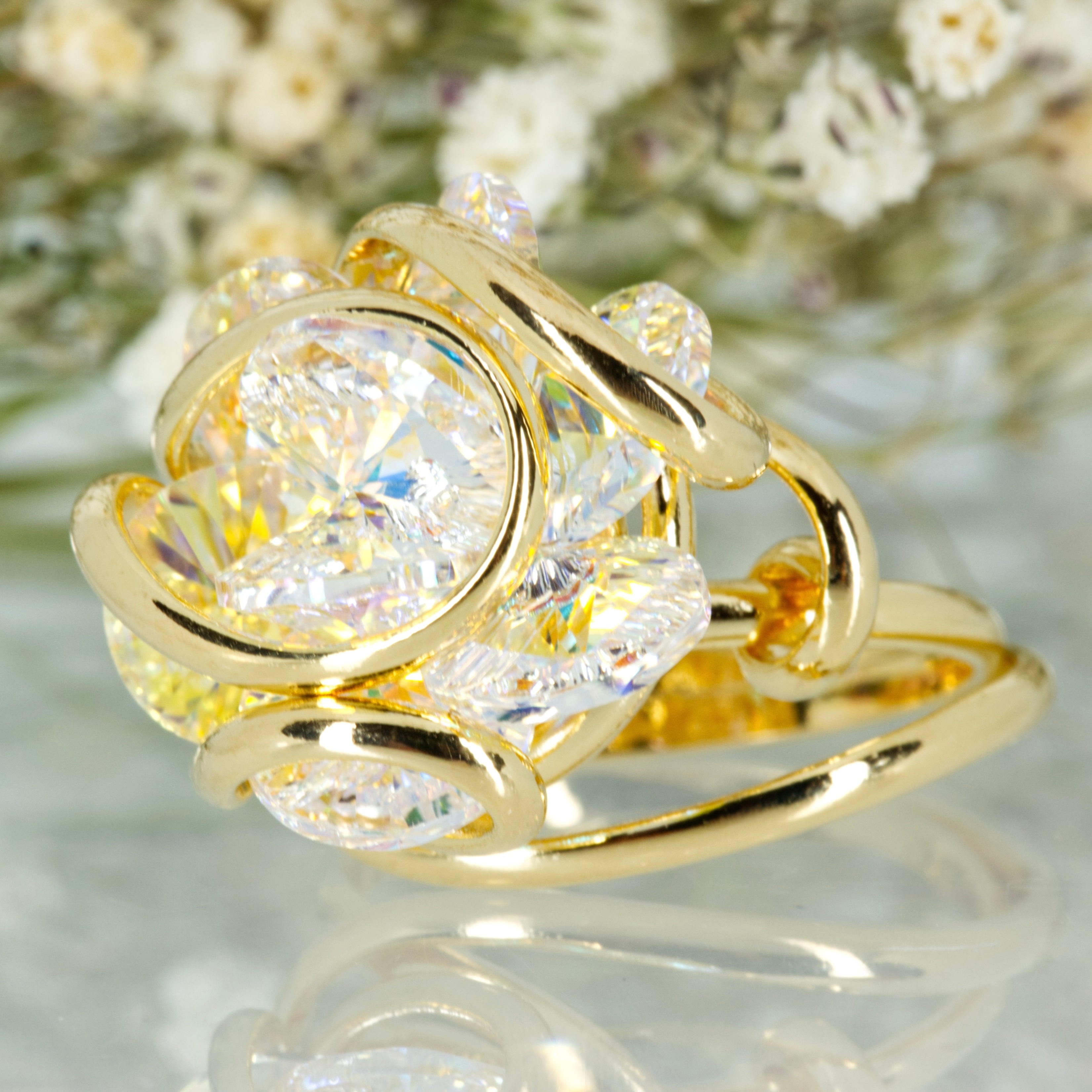 Andrea Marazzini Gold Plated White Crystal Cluster Ring