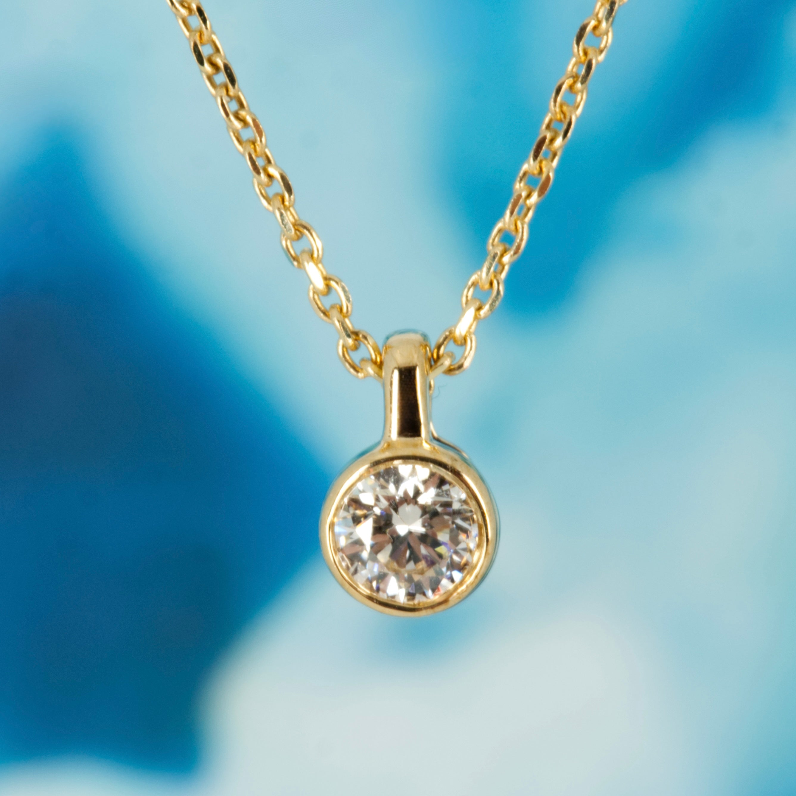 9ct Yellow Gold 0.15ct Round Brilliant Cut Lab Grown Diamond Pendant on a 16”-18” Chain