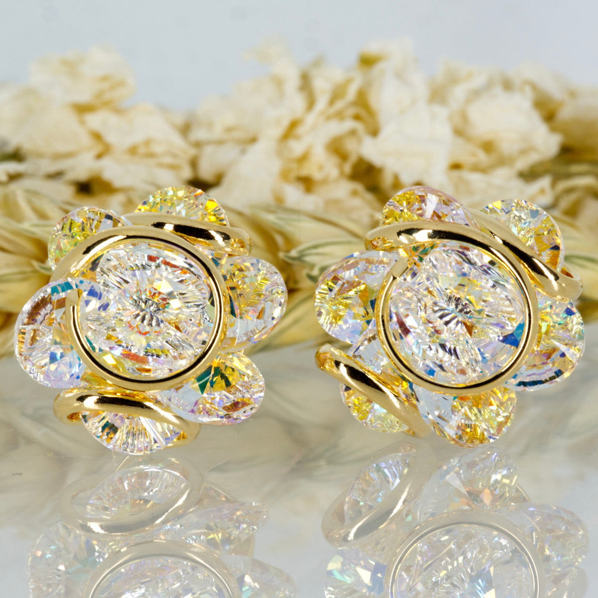 Andrea Marazzini Gold Plated White Crystal Stud Earrings