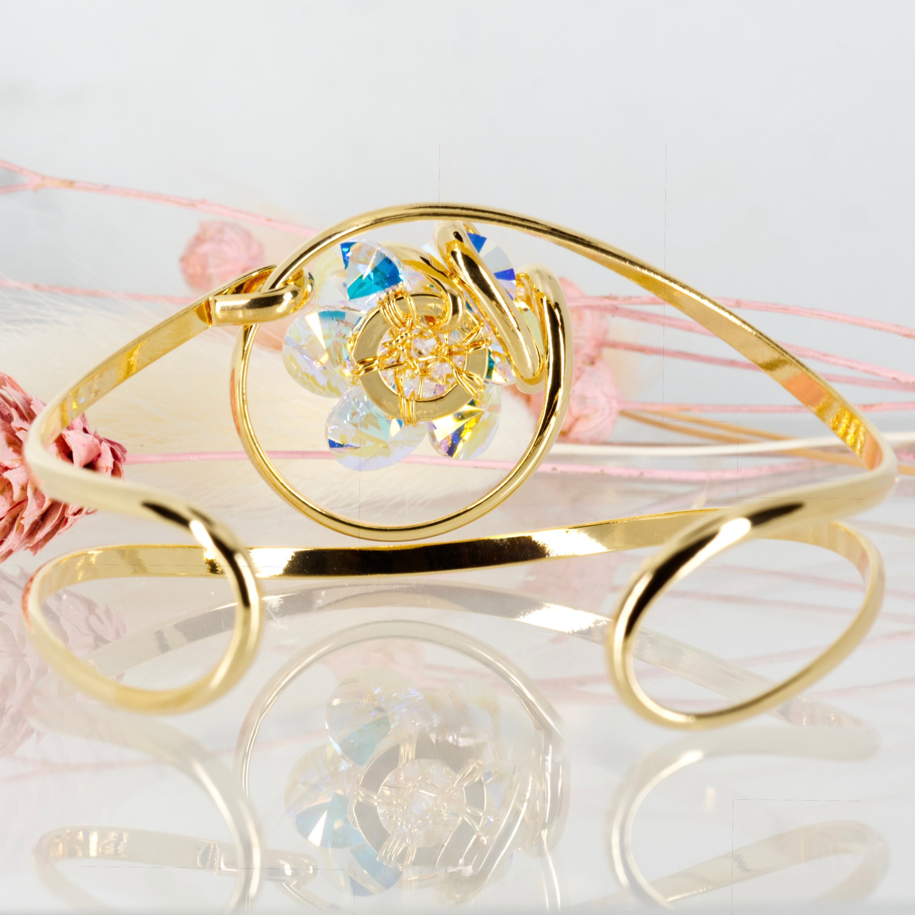 Andrea Marazzini Gold Plated White Crystal Cuff Bangle