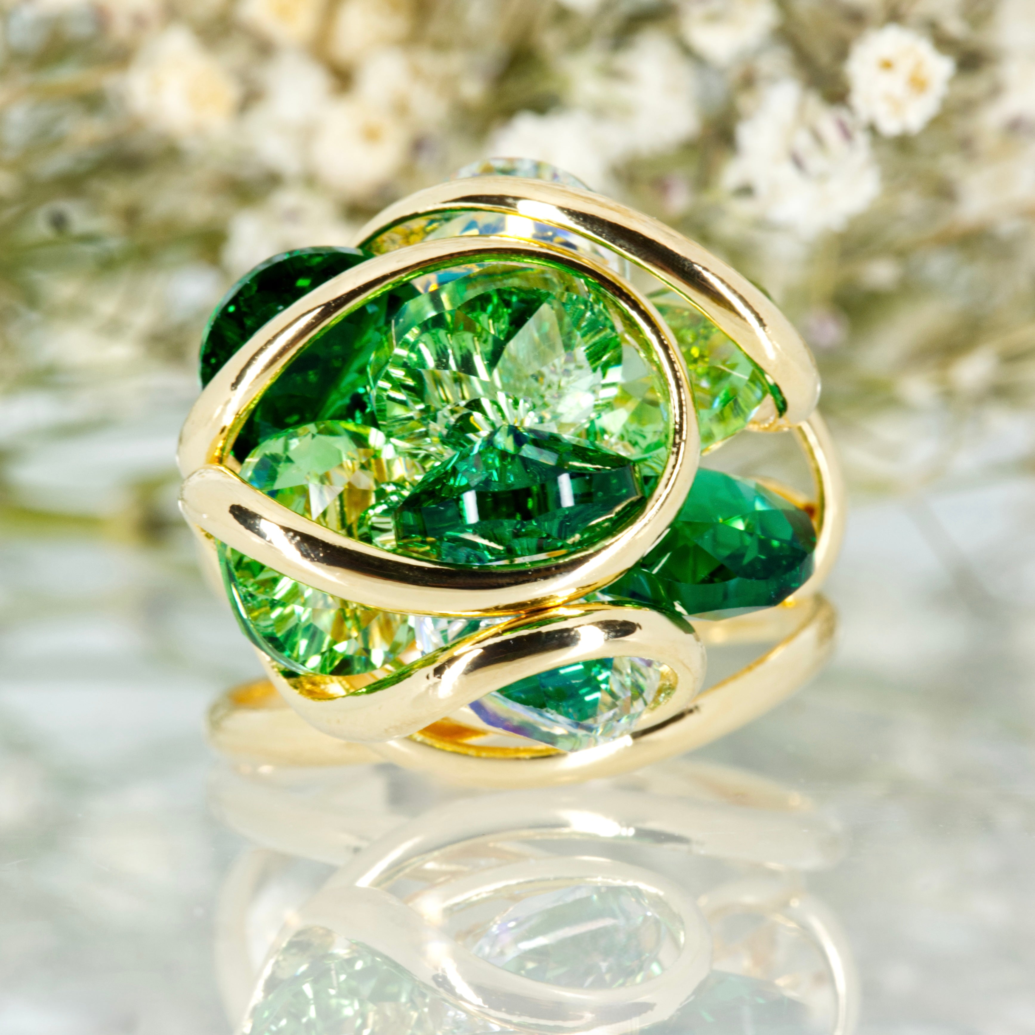 Andrea Marazzini Gold Plated Green Crystal Cluster Ring