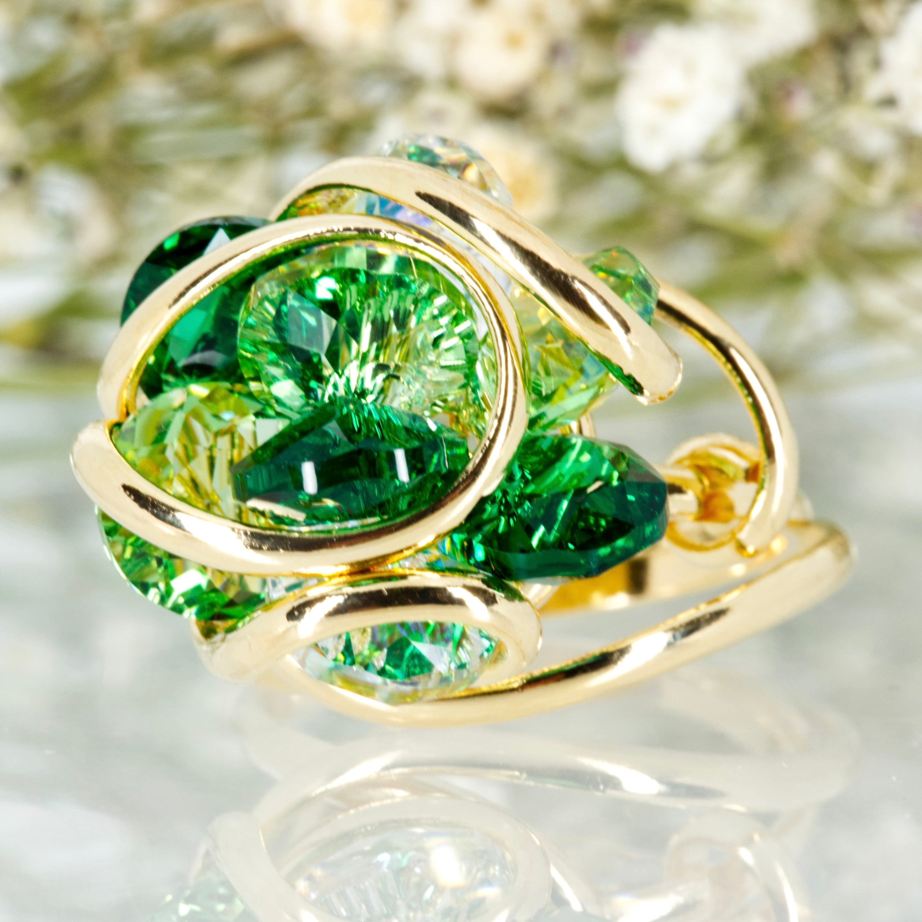 Andrea Marazzini Gold Plated Green Crystal Cluster Ring