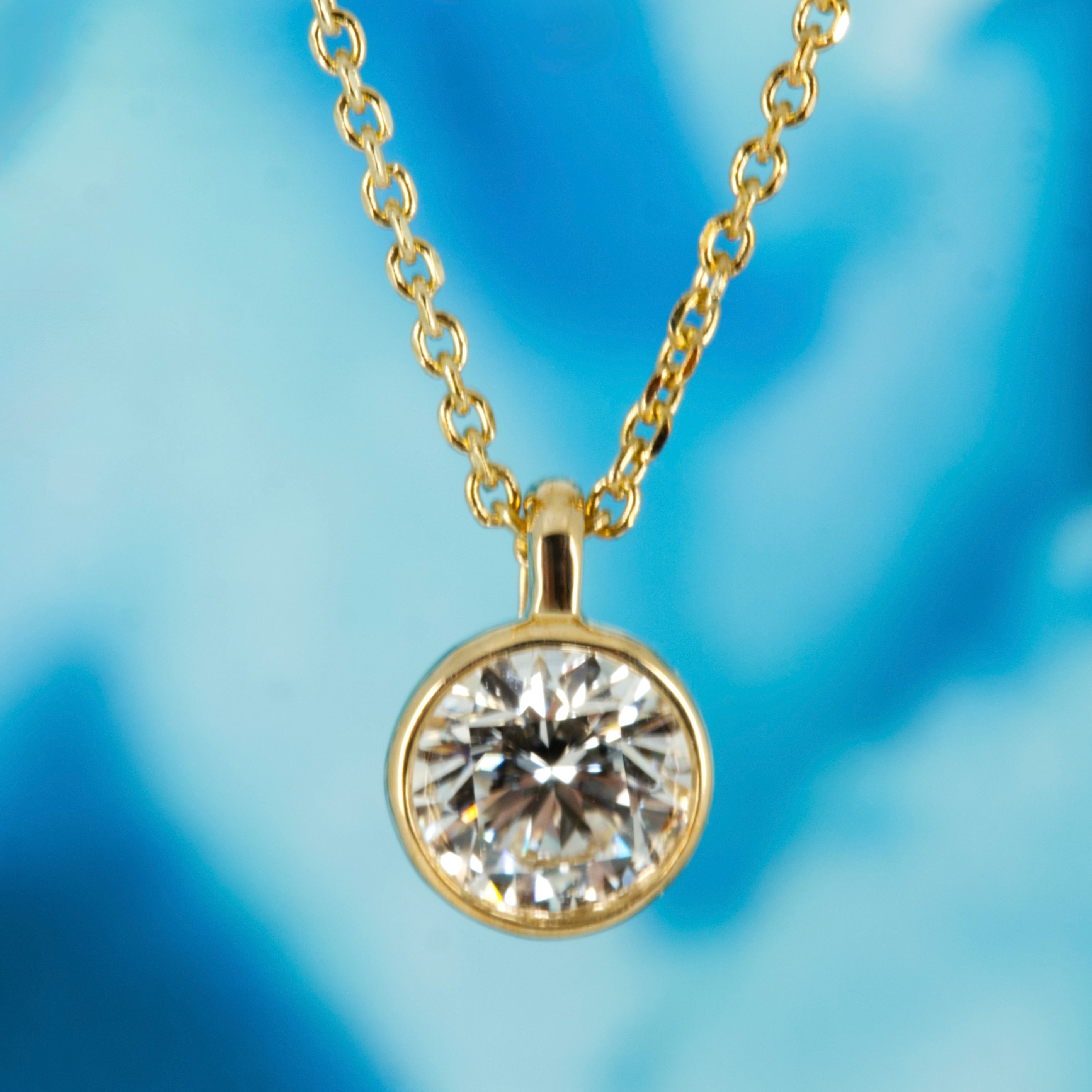 9ct Yellow Gold 0.40ct Round Brilliant Cut Lab Grown Diamond Pendant on a 16”-18” Chain