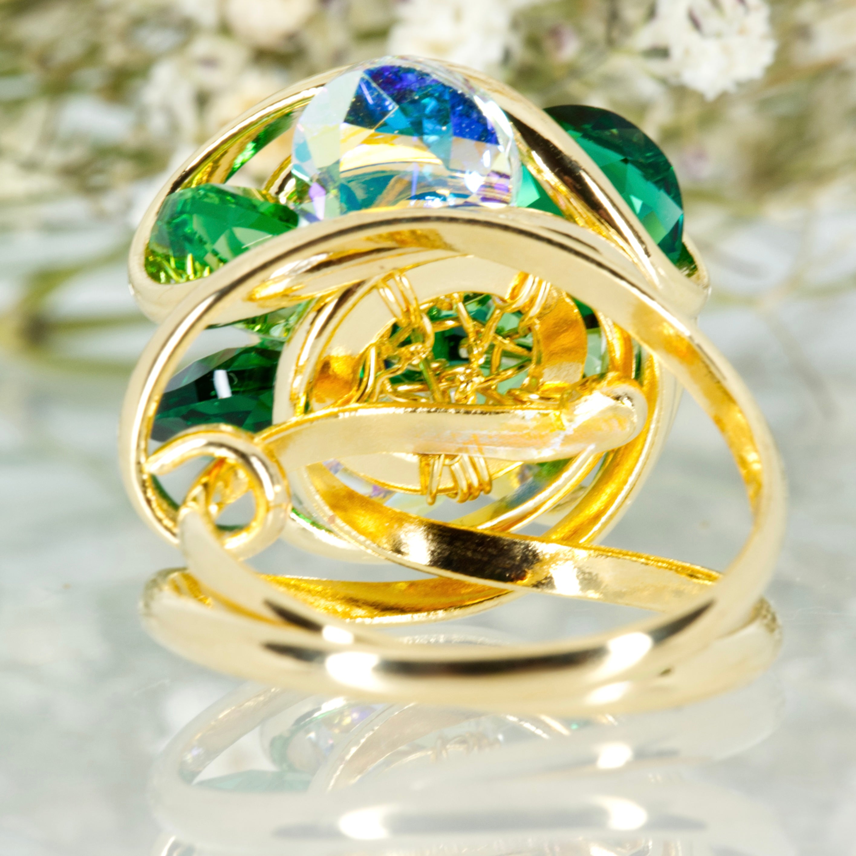 Andrea Marazzini Gold Plated Green Crystal Cluster Ring