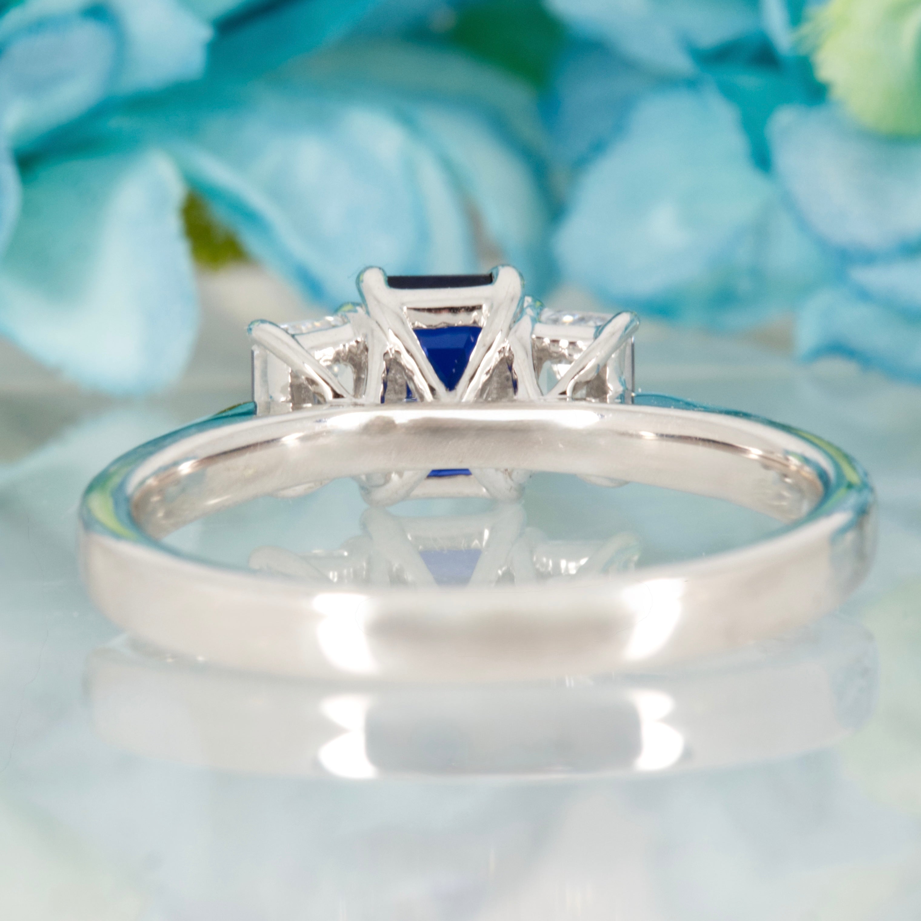 9ct White Gold Emerald Cut Lab Grown Sapphire & Emerald Cut Lab Grown Diamond Trilogy Ring