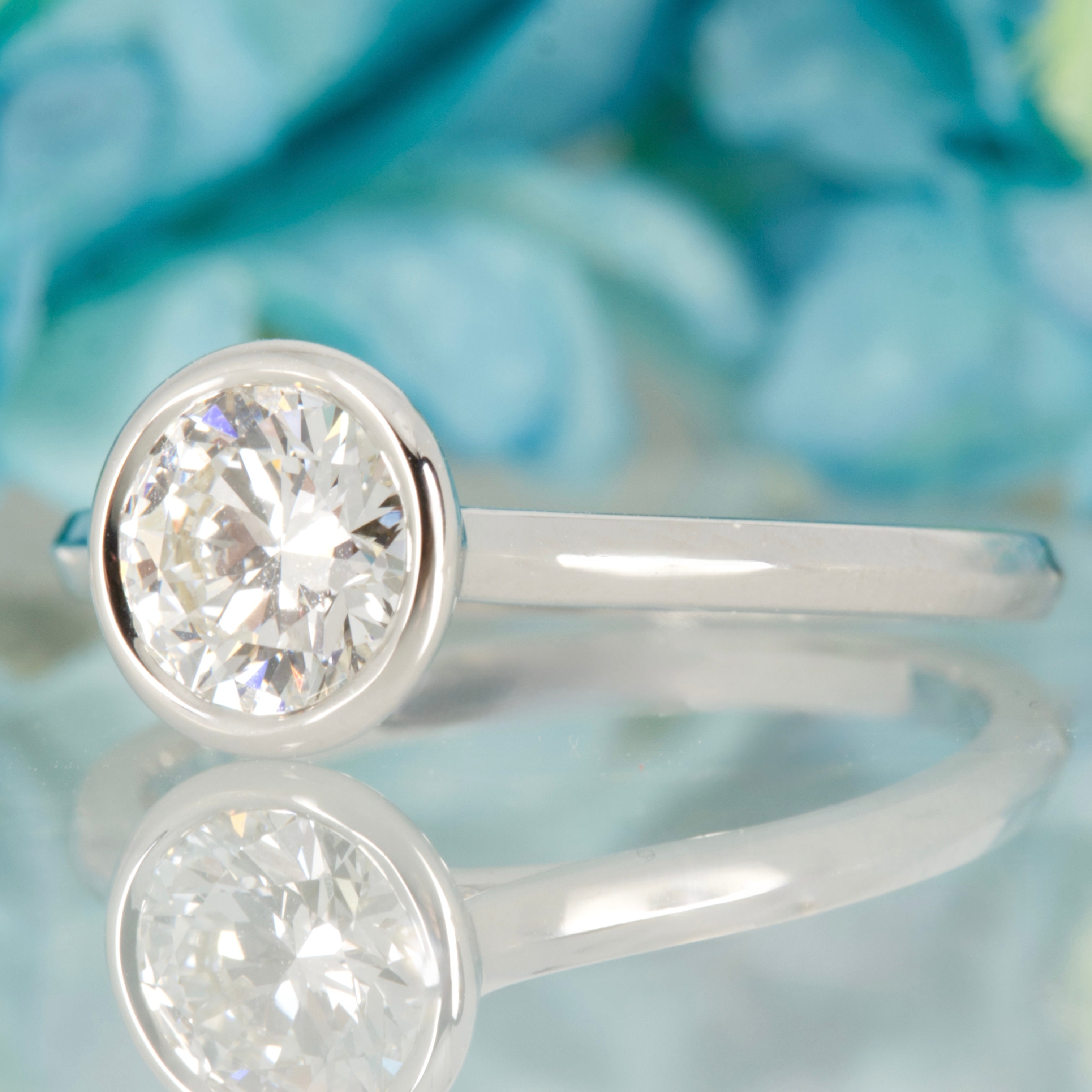 9ct White Gold 1.00ct Round Brilliant Cut Lab Grown Diamond Bezel Set Solitaire Ring