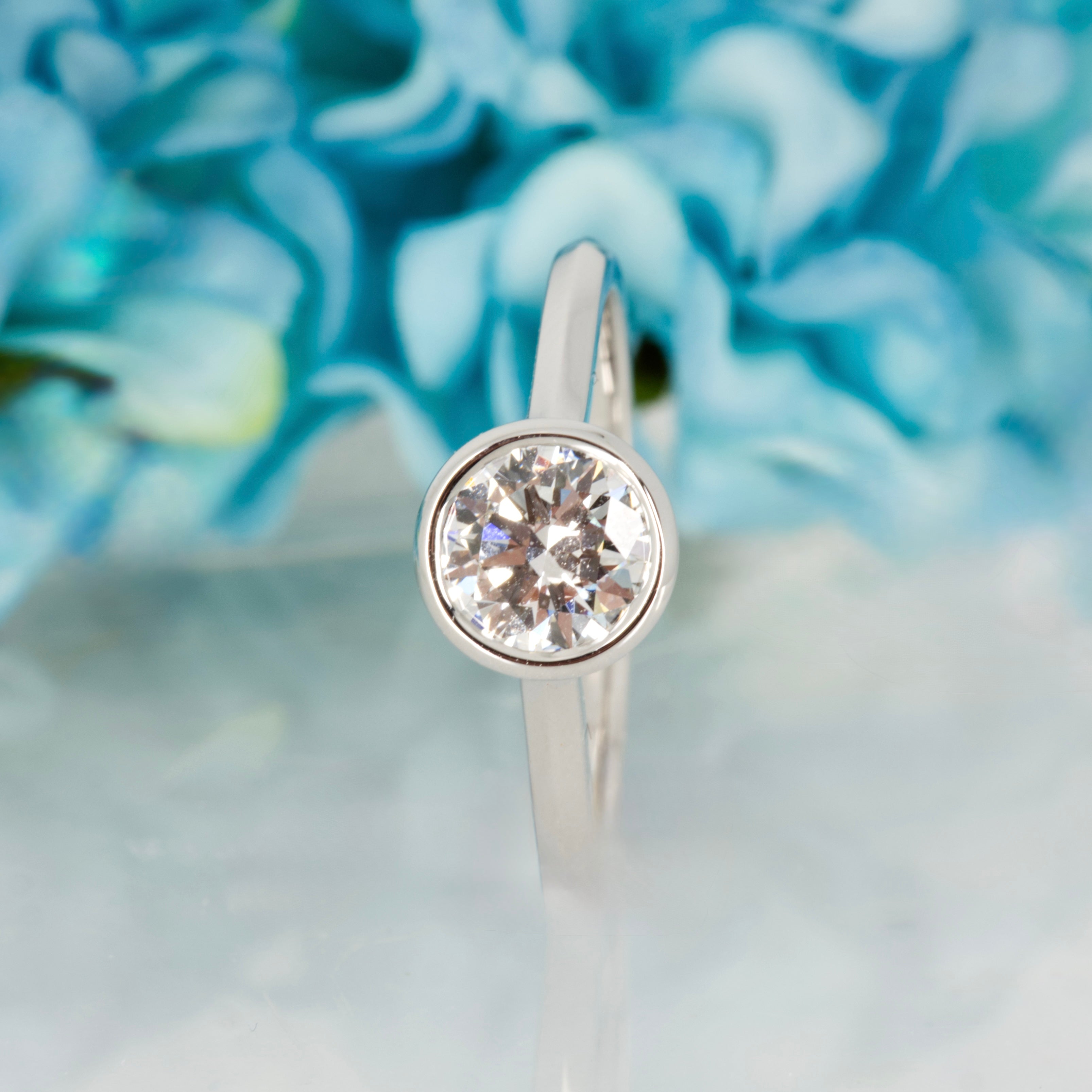 9ct White Gold 1.00ct Round Brilliant Cut Lab Grown Diamond Bezel Set Solitaire Ring