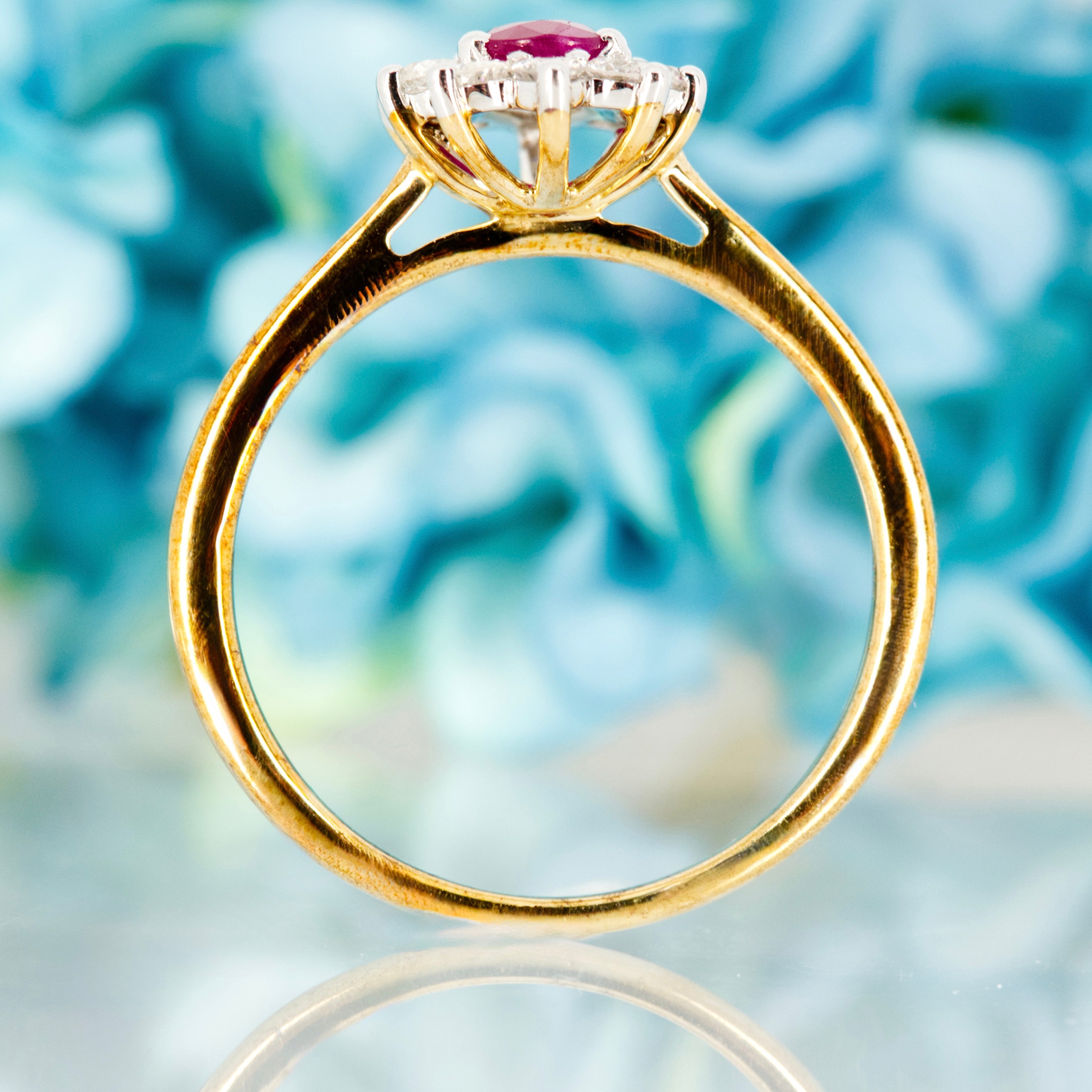 9ct Yellow Gold Oval Cut Ruby & Round Brilliant Cut Diamond Cluster Ring