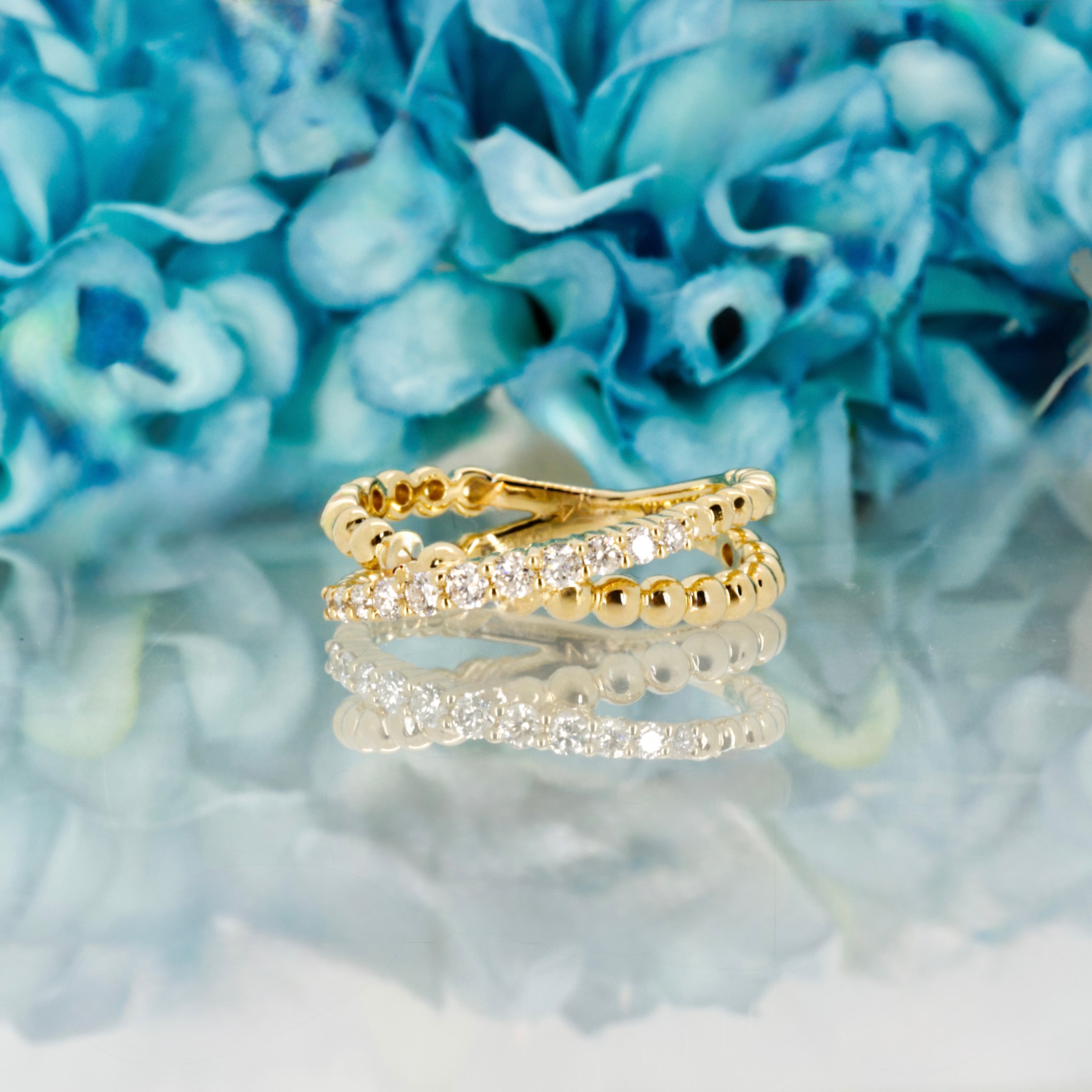 9ct Yellow Gold 0.25ct Round Brilliant Cut Diamond Crossover Eternity Ring