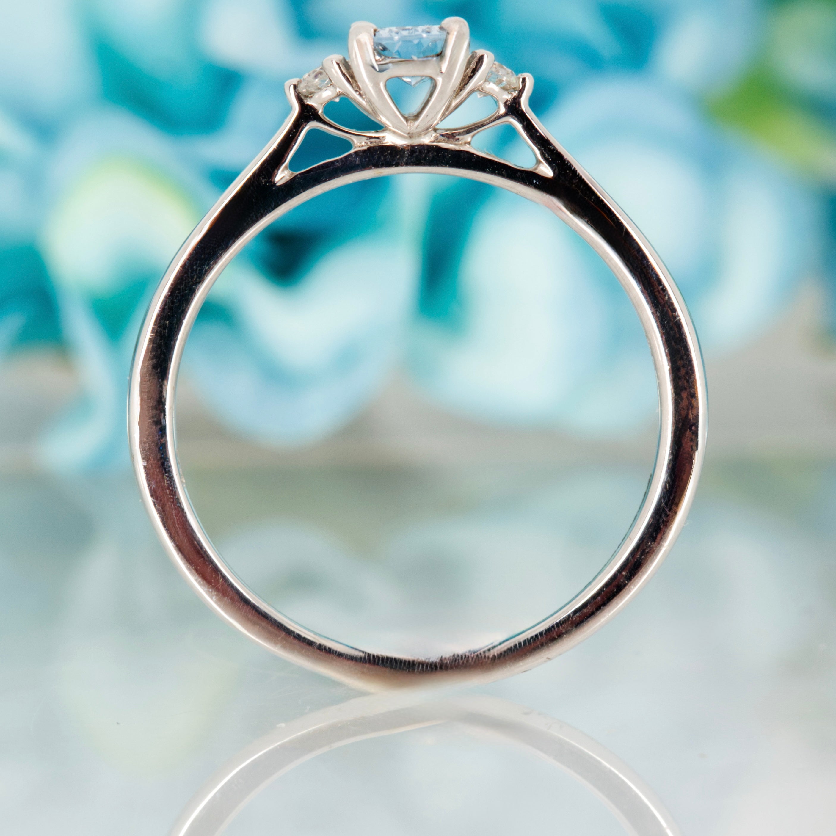 9ct White Gold Oval Cut Aquamarine & Round Brilliant Cut Diamond Trilogy Ring