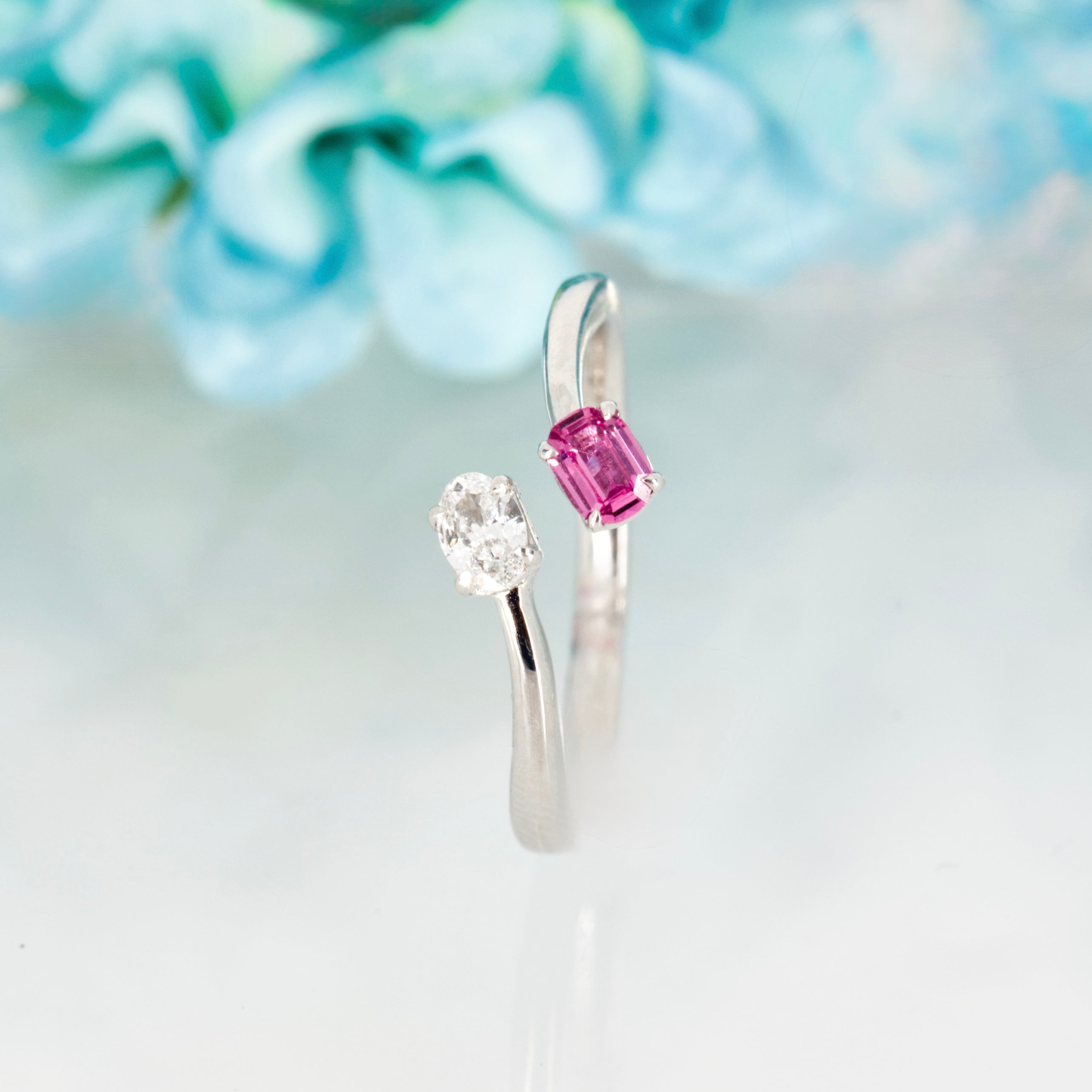 Platinum Oval Cut Pink Sapphire & Diamond Crossover Ring