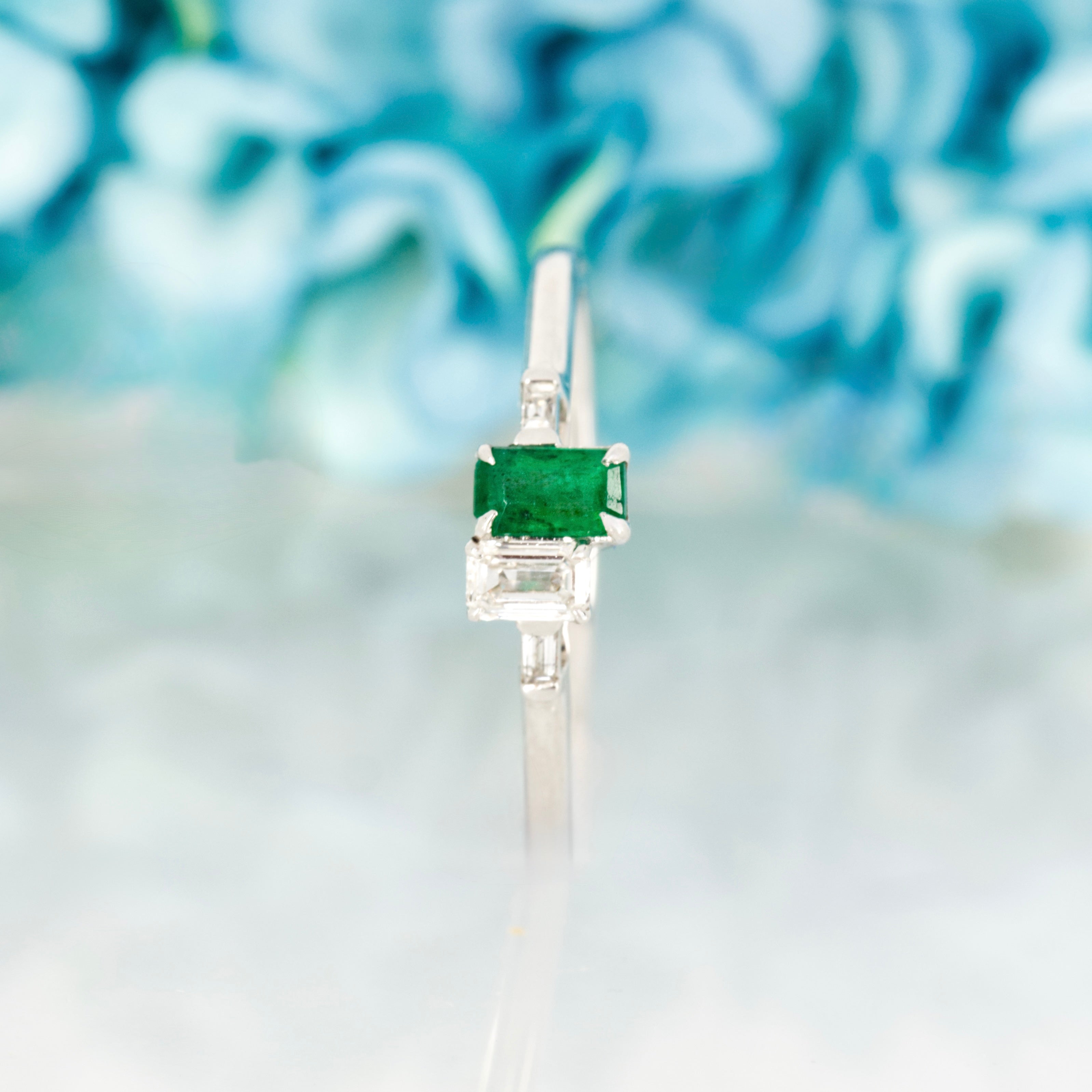 Platinum Octagonal Cut Emerald & Diamond Toi Et Moi Ring