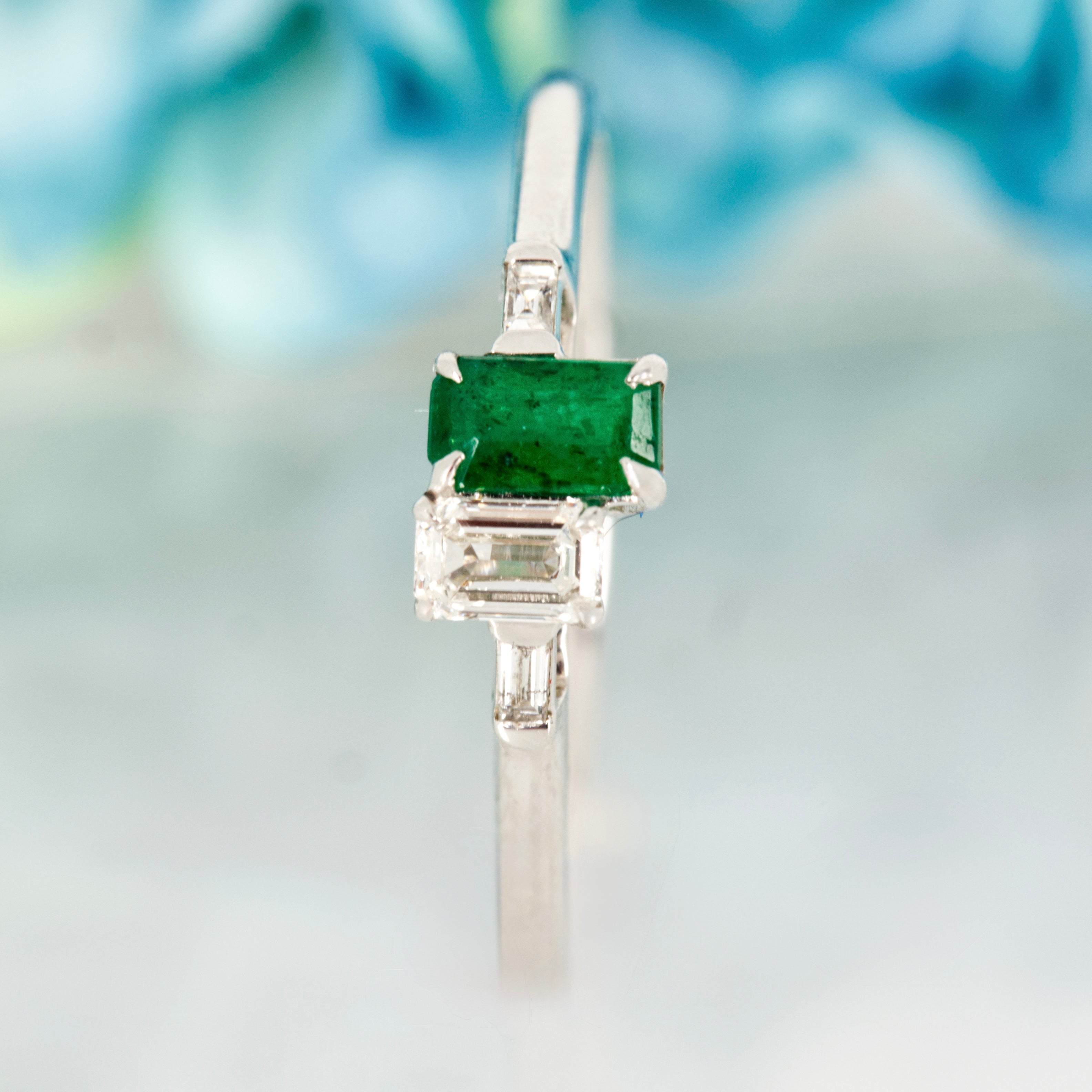 Platinum Octagonal Cut Emerald & Diamond Toi Et Moi Ring