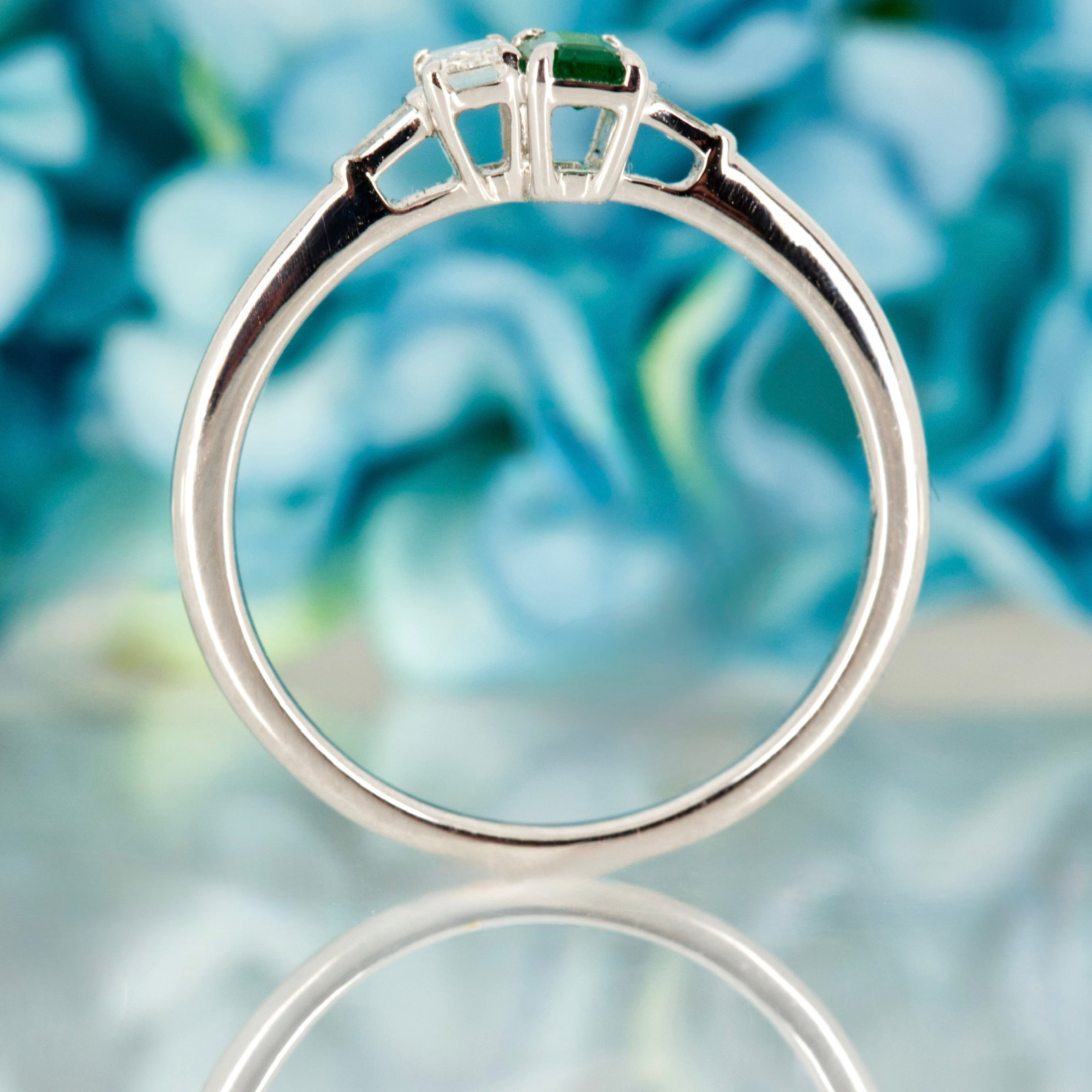 Platinum Octagonal Cut Emerald & Diamond Toi Et Moi Ring