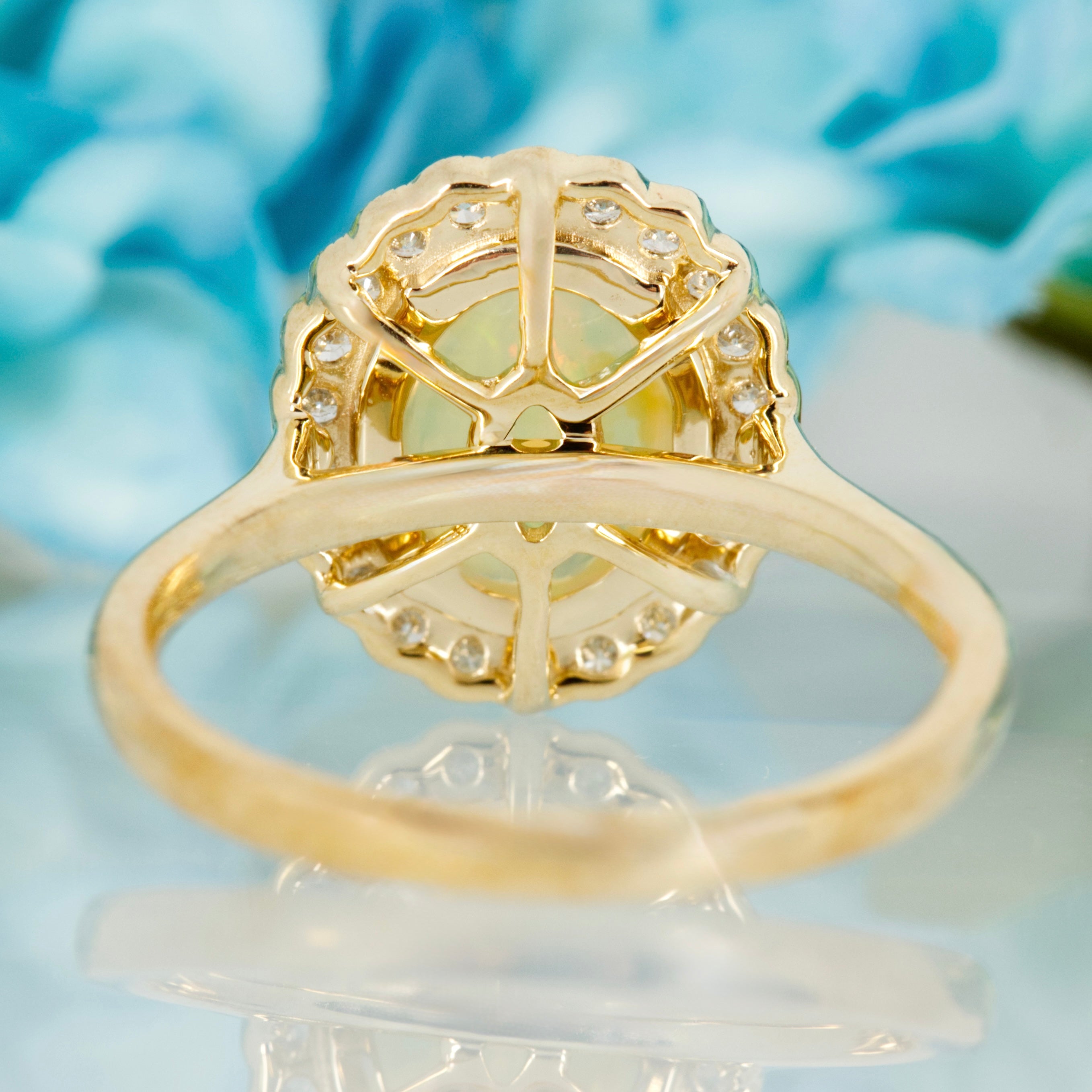 9ct Yellow Gold Oval Shaped Opal & Round Brilliant Cut Diamond Cluster Ring