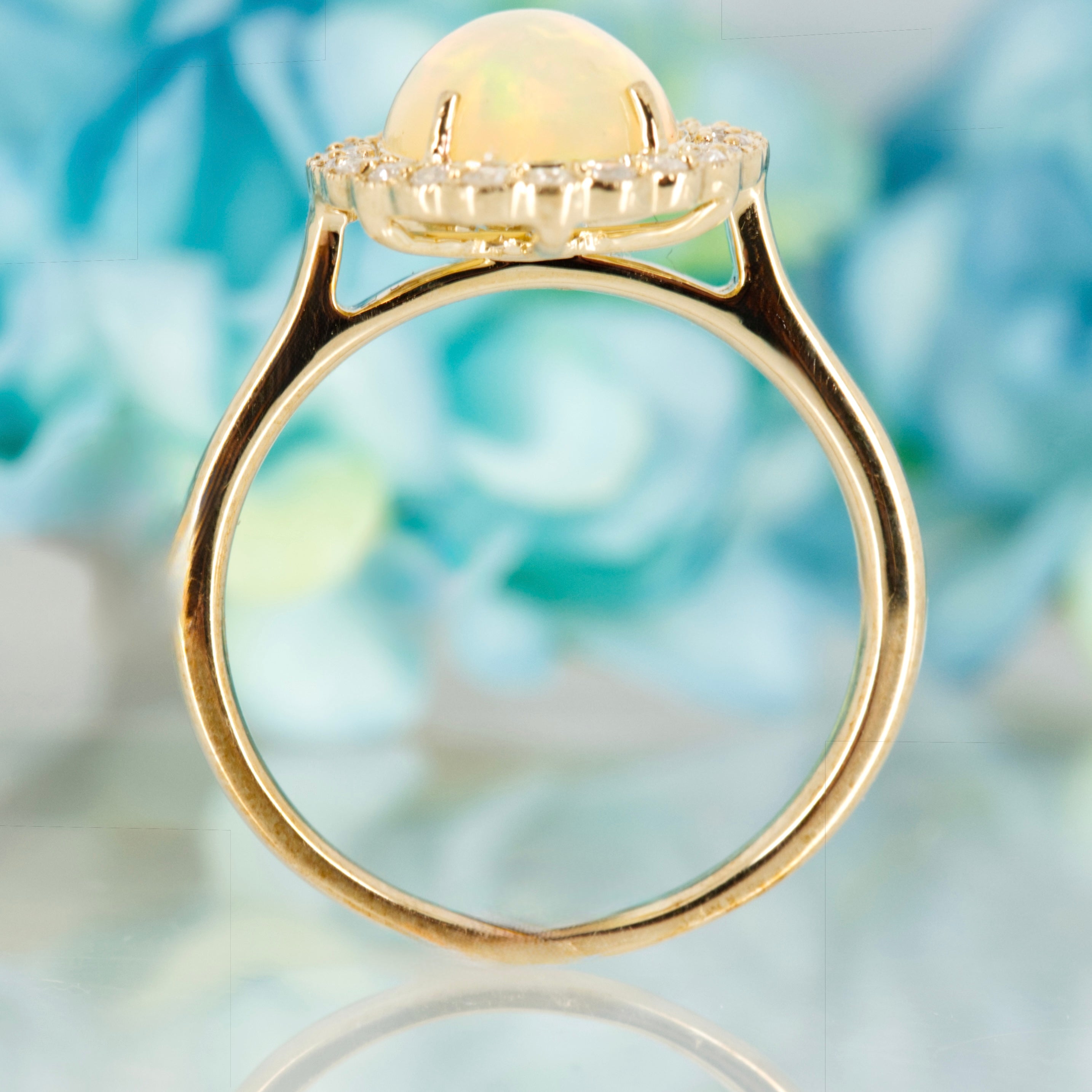 9ct Yellow Gold Oval Shaped Opal & Round Brilliant Cut Diamond Cluster Ring
